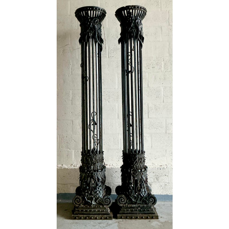 Vintage Neoclassical Wrought Iron Columns - A Pair - Back view
