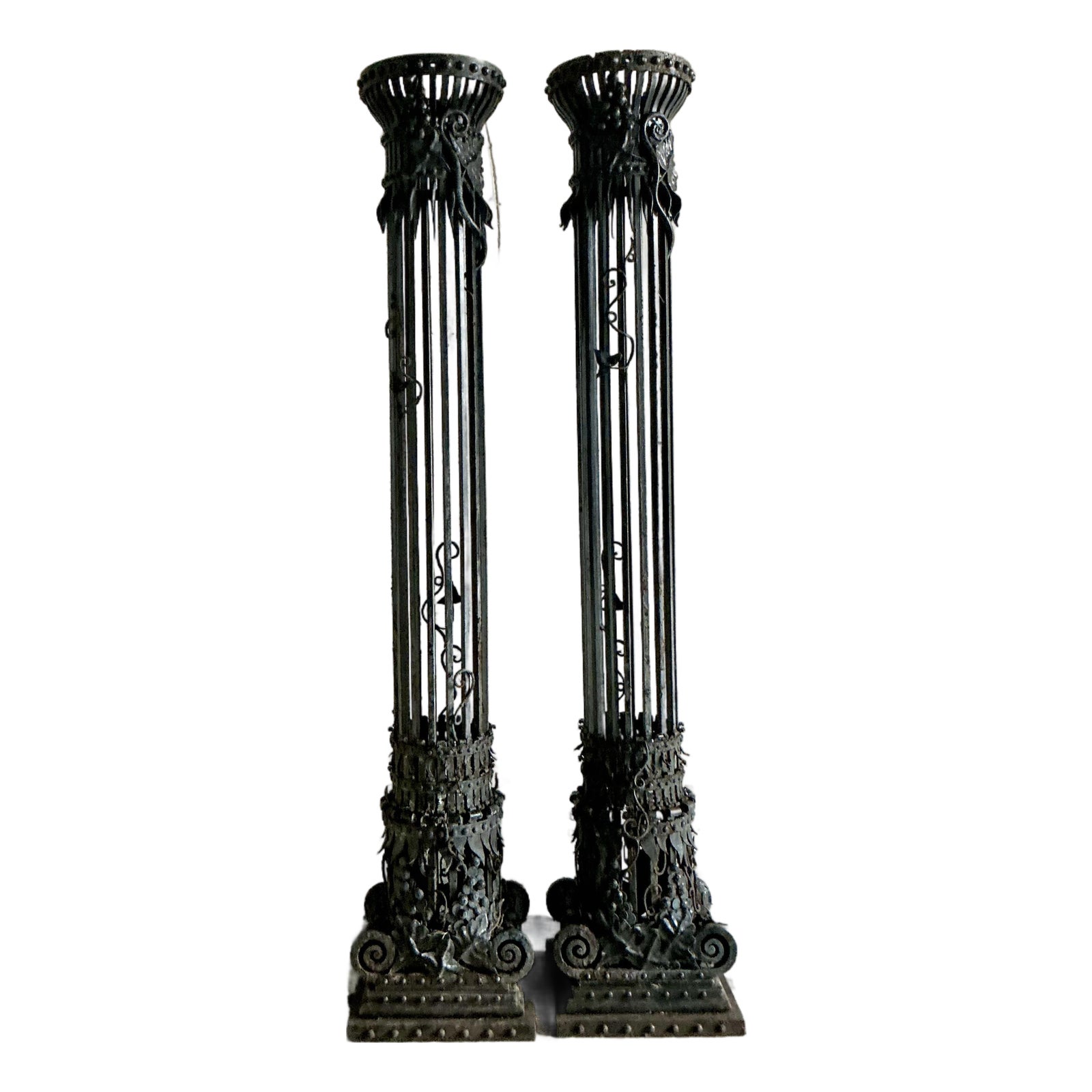 Vintage Neoclassical Wrought Iron Columns - A Pair