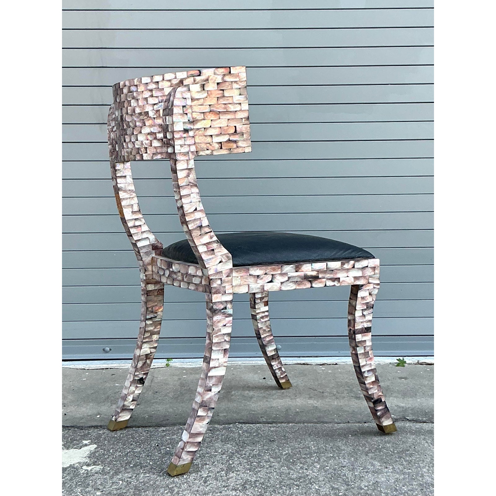 Vintage Boho Maitland Smith Tessellated Capiz Shell Klismos Chair - Top view