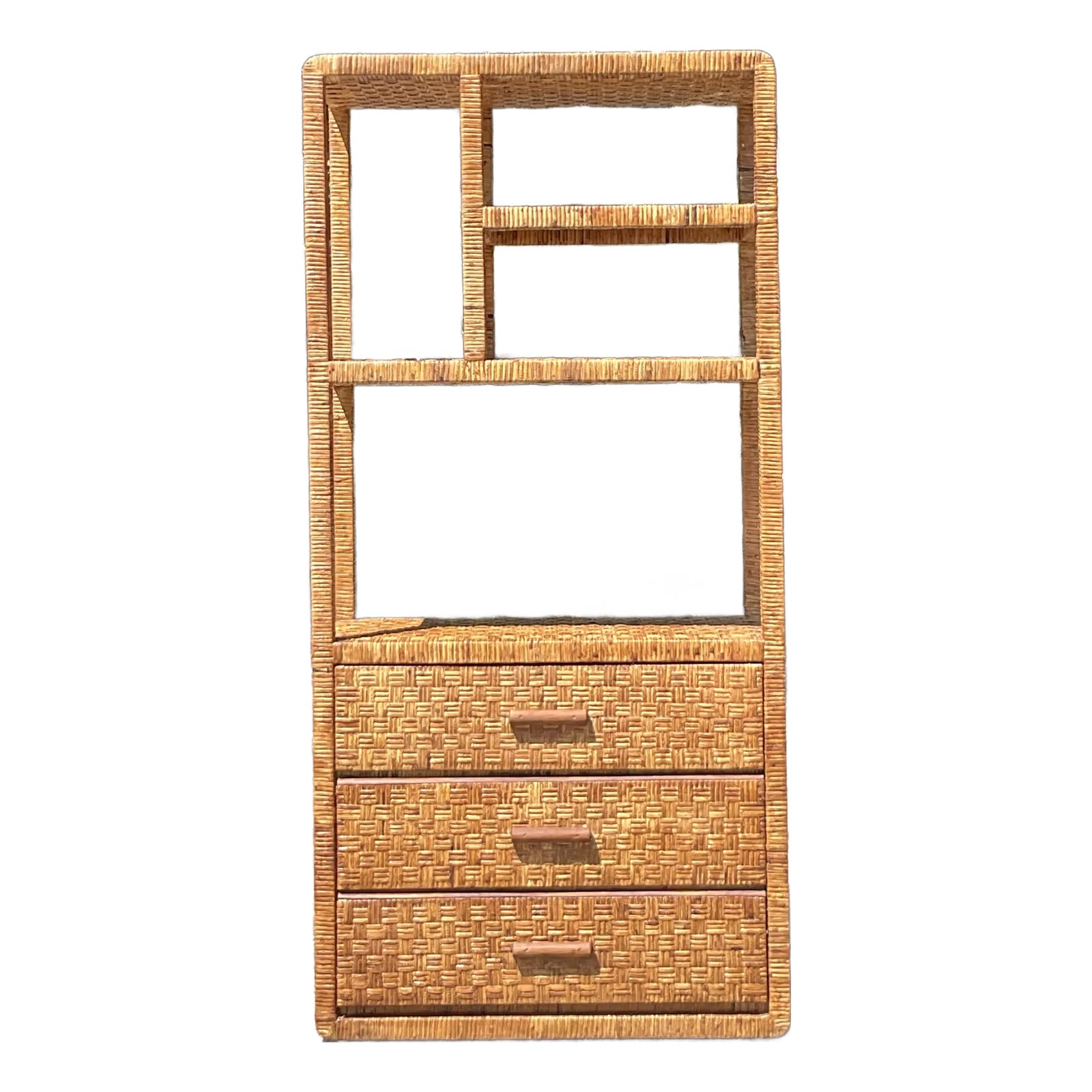 Vintage Coastal Woven Rattan Etagere