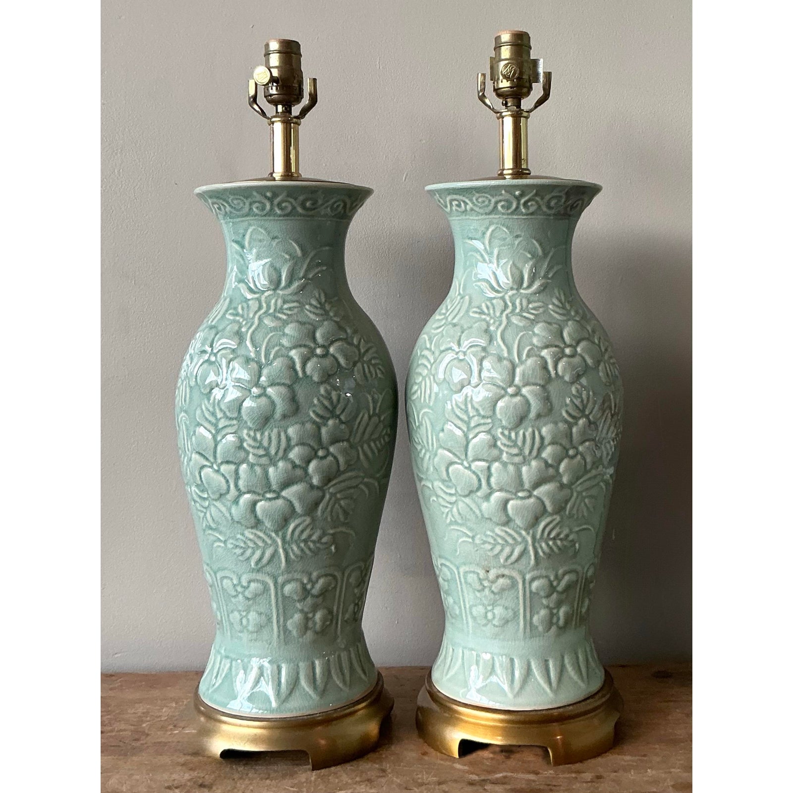 Vintage Boho Maitland Smith Celadon Lamp - Back view
