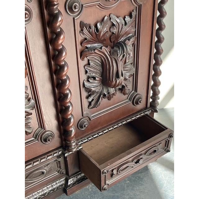 Vintage Boho Black Forest Carved Oak Armoire - Side view