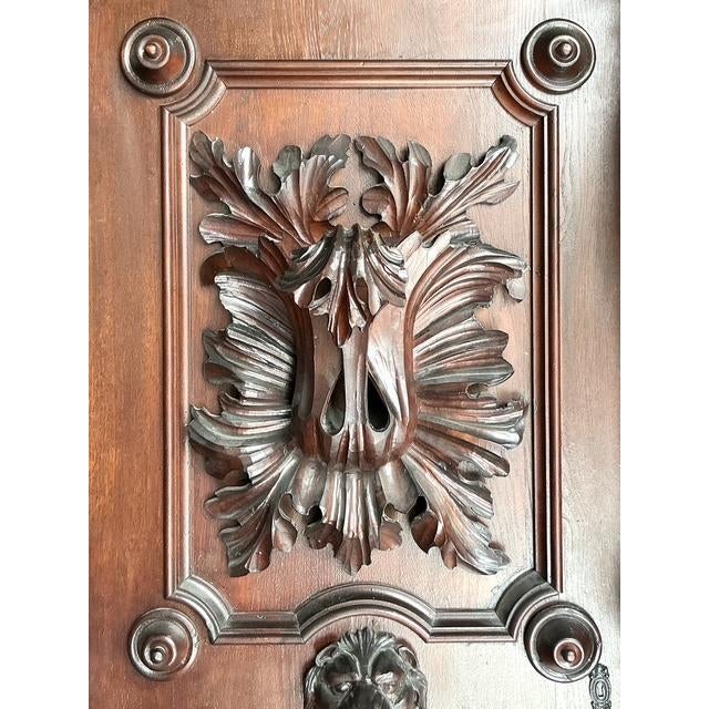 Vintage Boho Black Forest Carved Oak Armoire - Back view