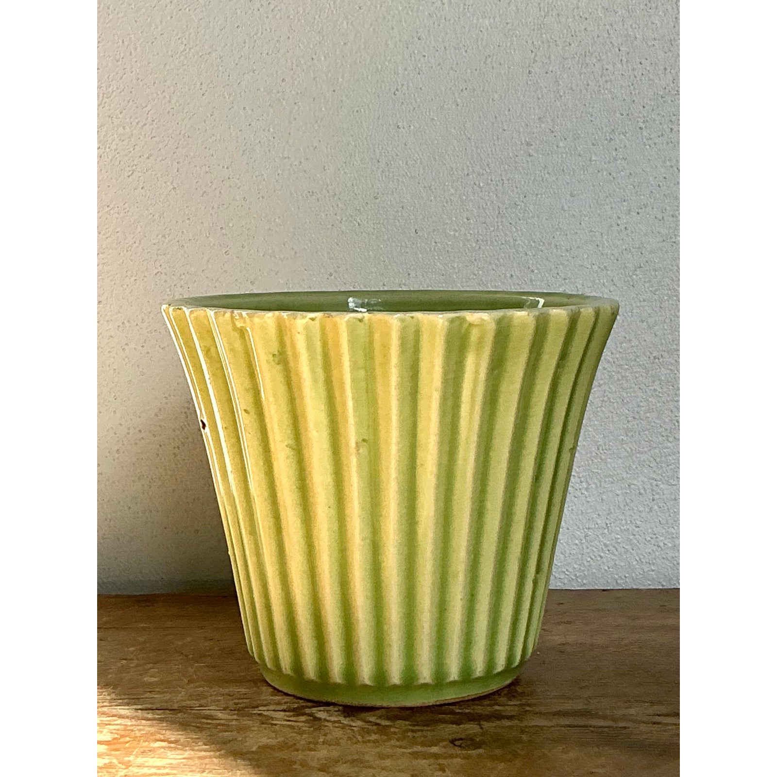 Vintage Boho French Glazed Ceramic Pleated Vase - Side view