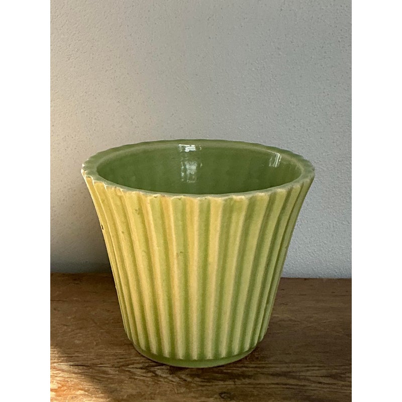 Vintage Boho French Glazed Ceramic Pleated Vase - Back view