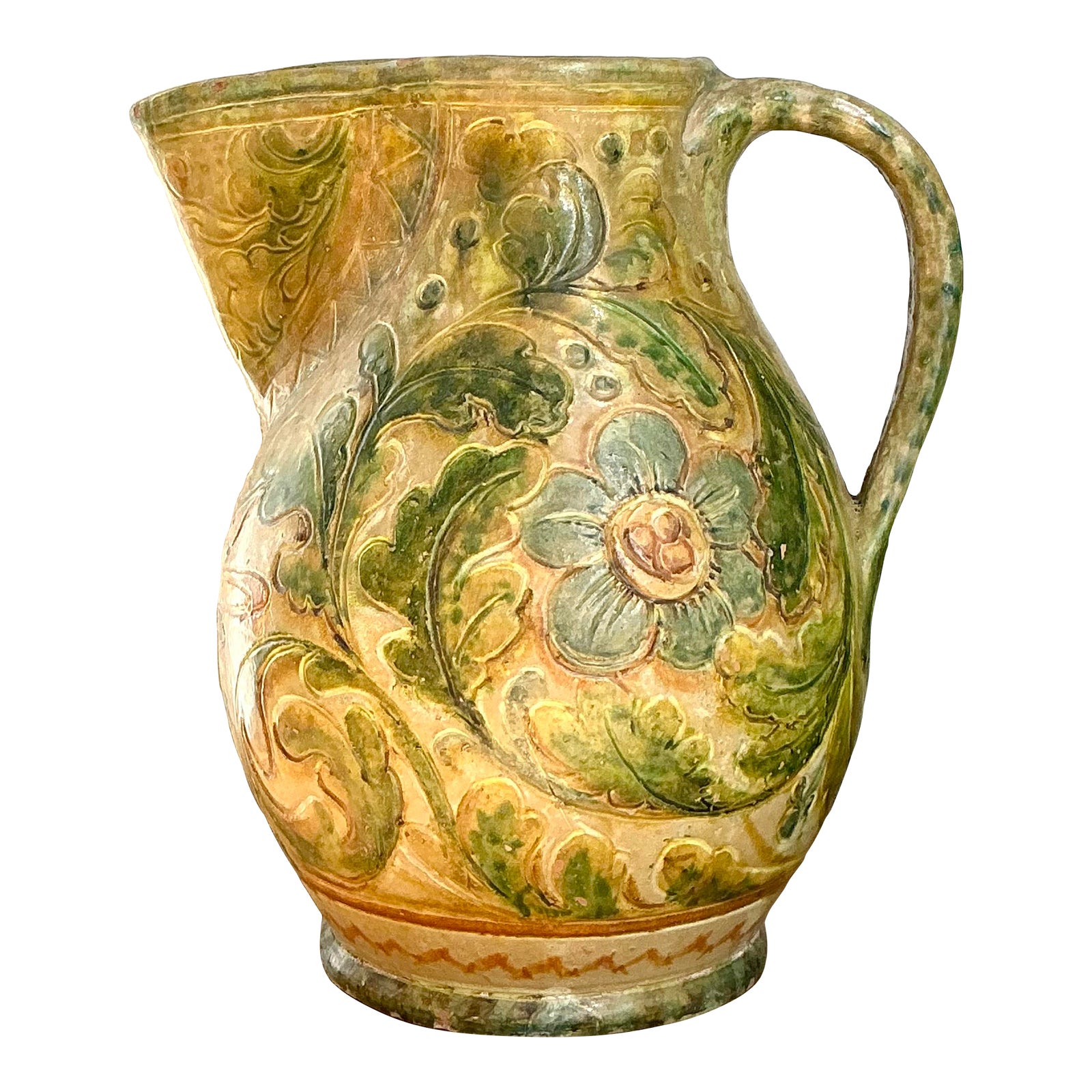 Vintage Boho Glazed Ceramic Floral Pitcher