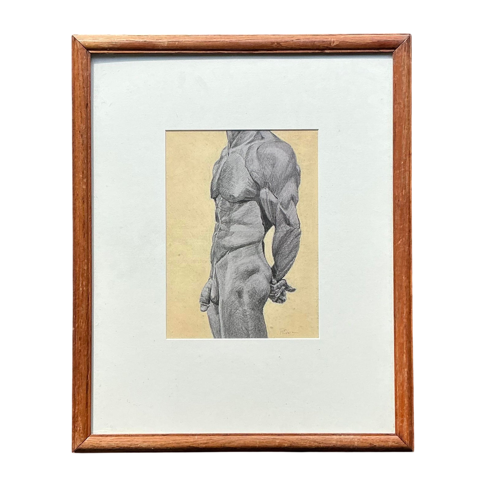 Vintage Boho Pencil Sketch Print of Male Nude