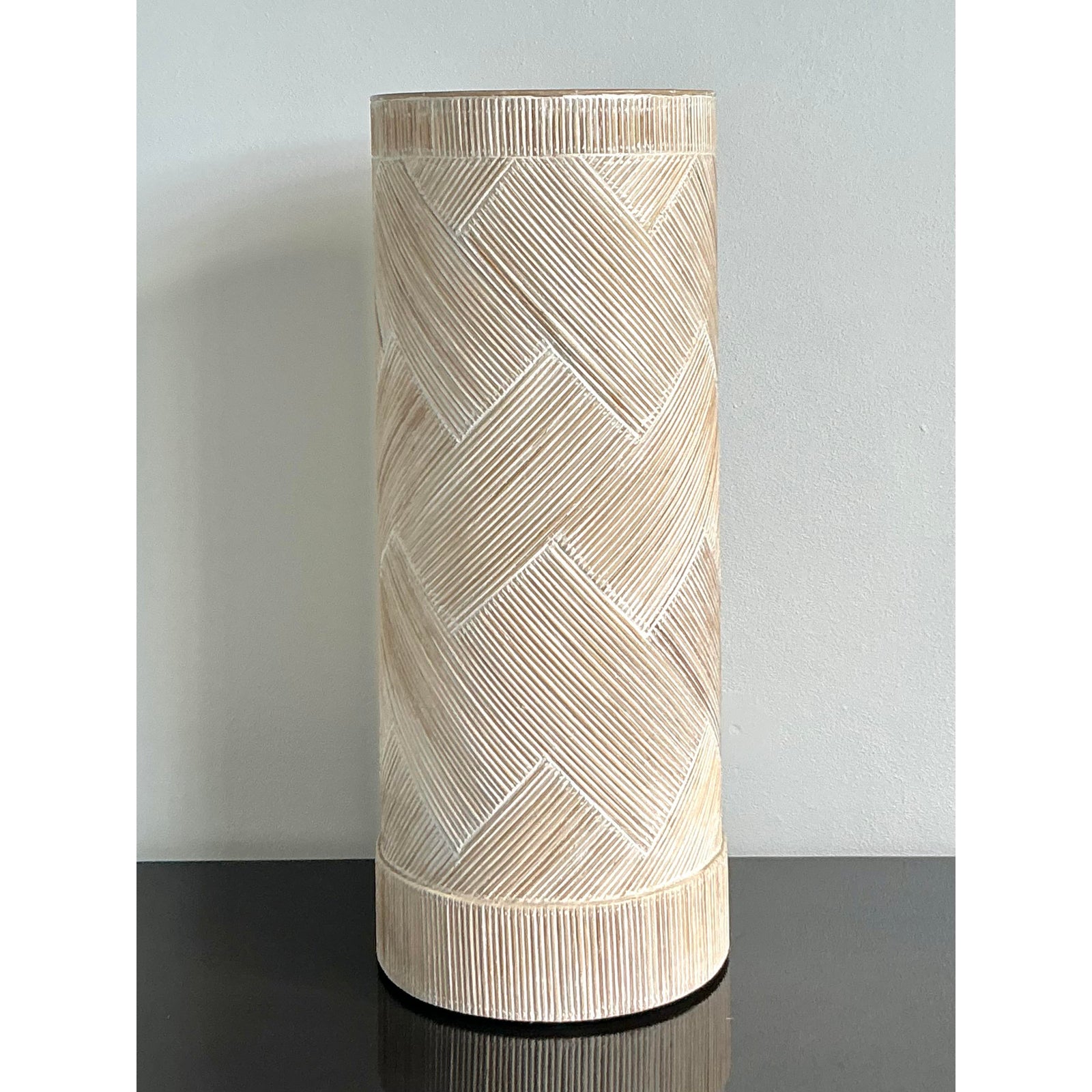 Vintage Boho Washed Pencil Reed Pedestal - Top view