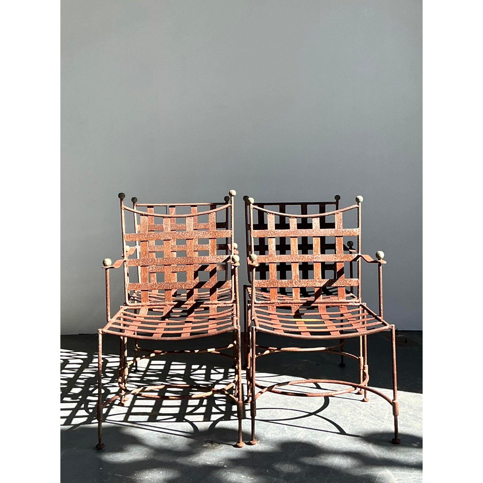 Vintage Boho Distressed Maurizio Tempestini for Salterini “Amalfi” Outdoor Dining Chairs - Set of 4 - Back view