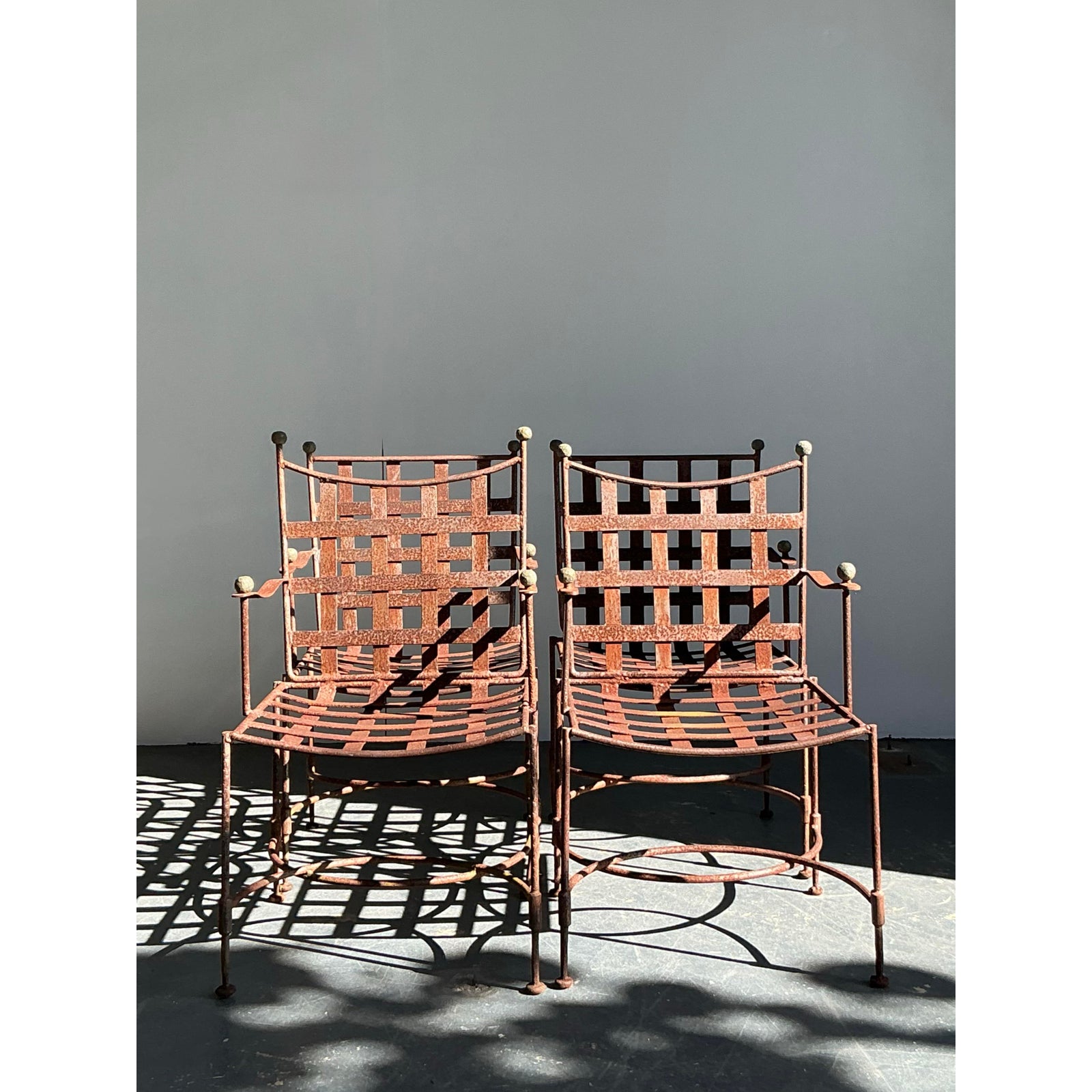 Vintage Boho Distressed Maurizio Tempestini for Salterini “Amalfi” Outdoor Dining Chairs - Set of 4 - Top view