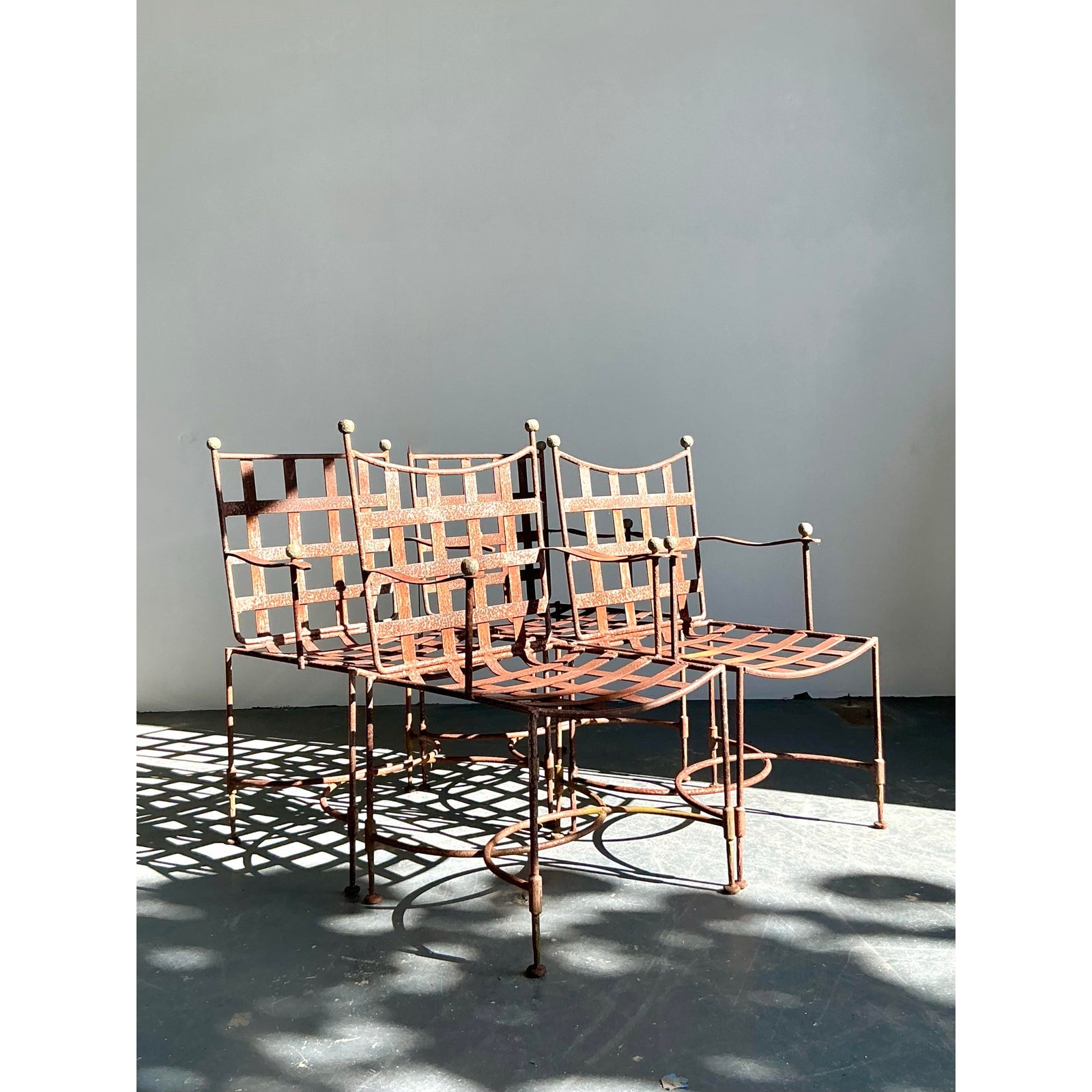 Vintage Boho Distressed Maurizio Tempestini for Salterini “Amalfi” Outdoor Dining Chairs - Set of 4 - Detail view