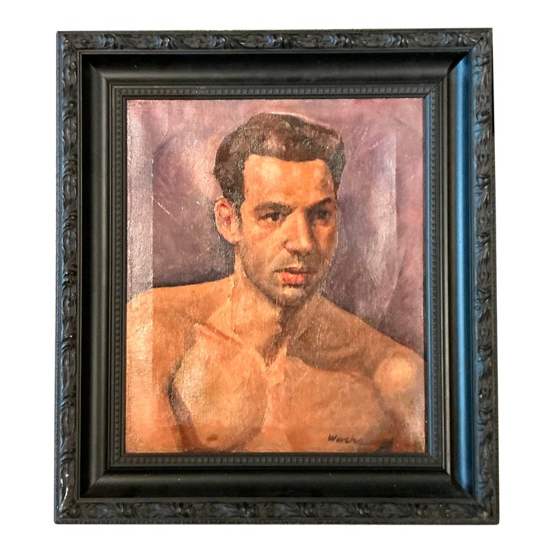 Vintage Boho Original Oil Portrait of Man on Canvas