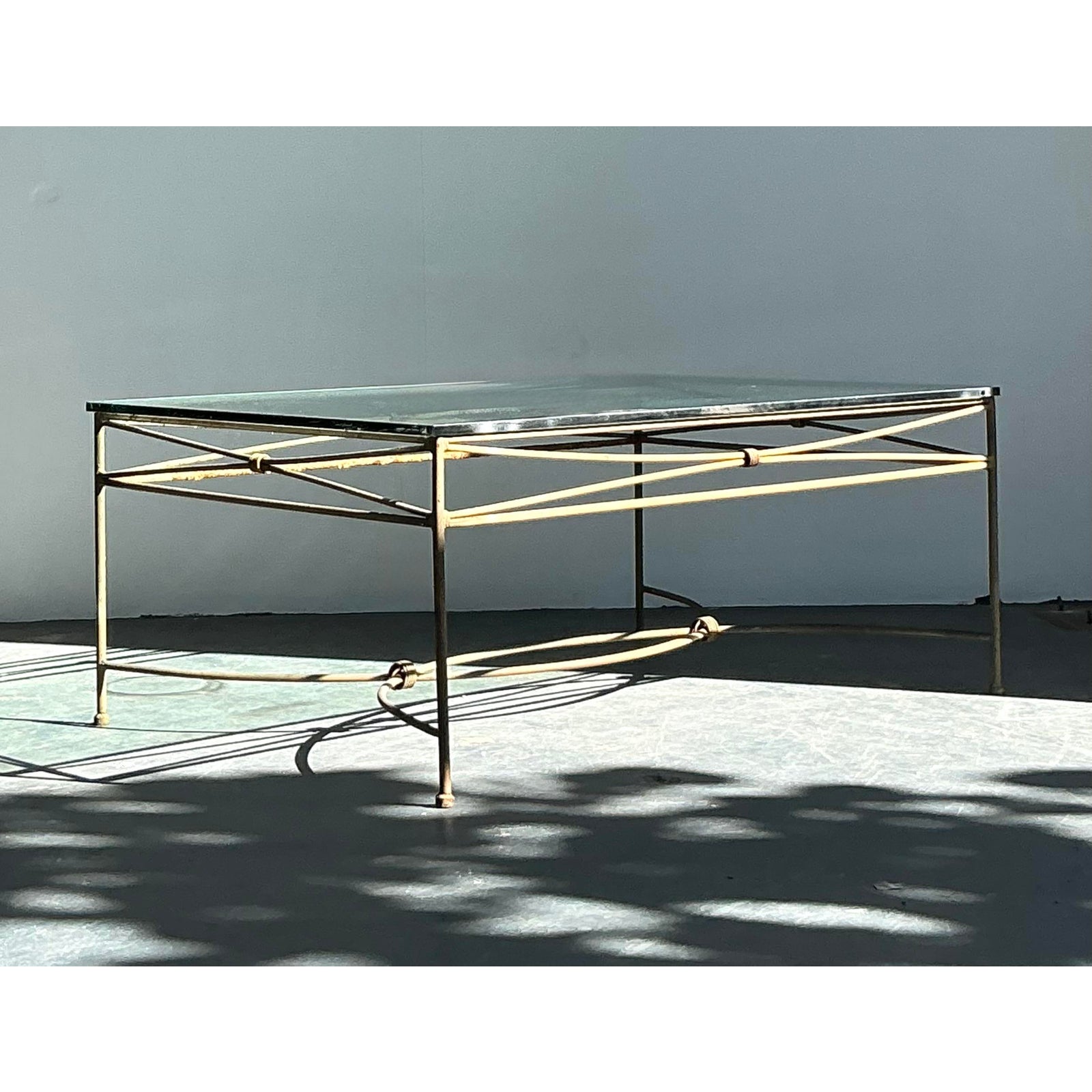Vintage Boho Distressed Wrought Iron Coffee Table - Back view