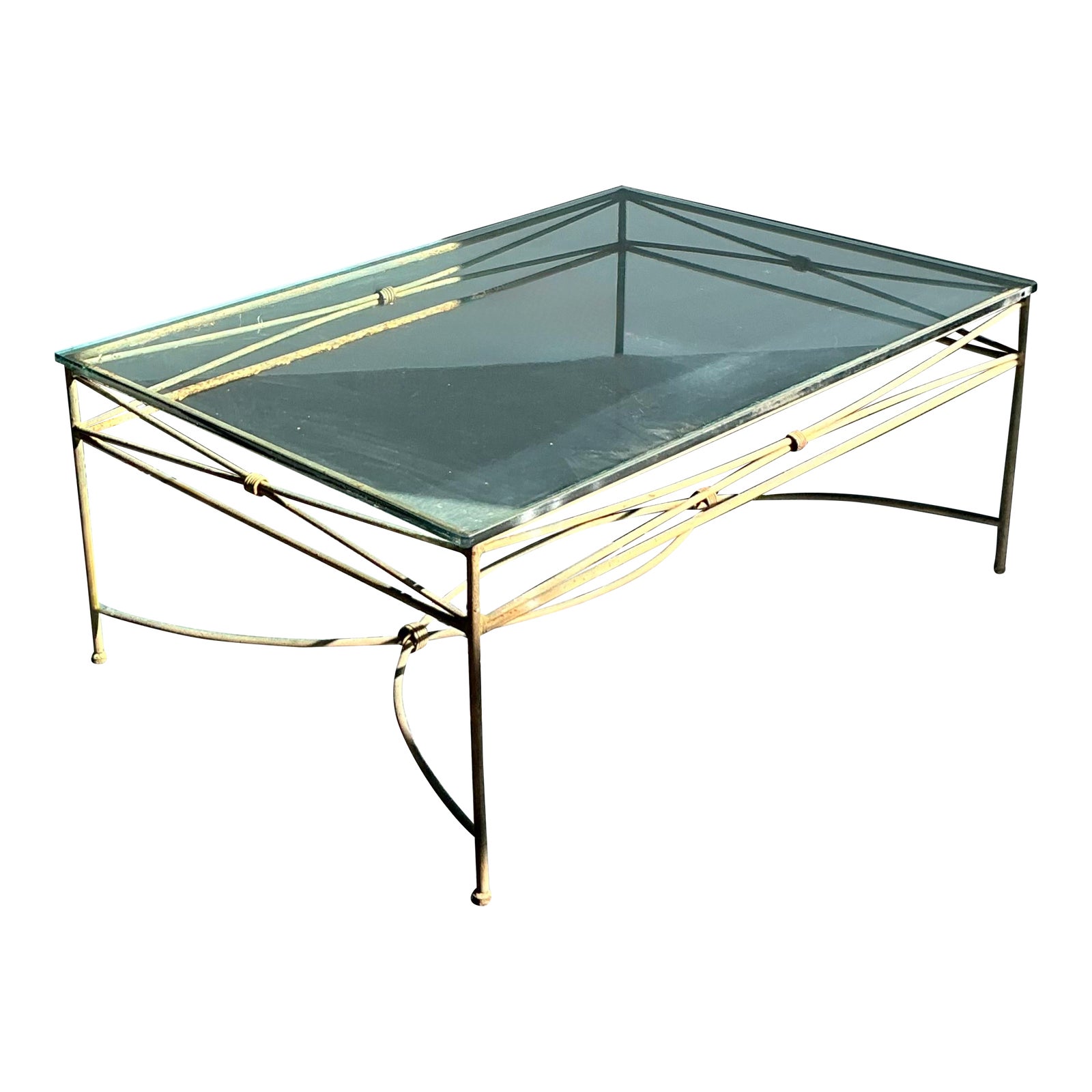 Vintage Boho Distressed Wrought Iron Coffee Table
