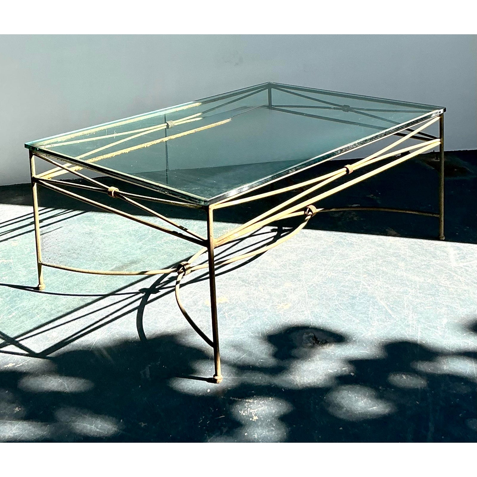 Vintage Boho Distressed Wrought Iron Coffee Table - Side view