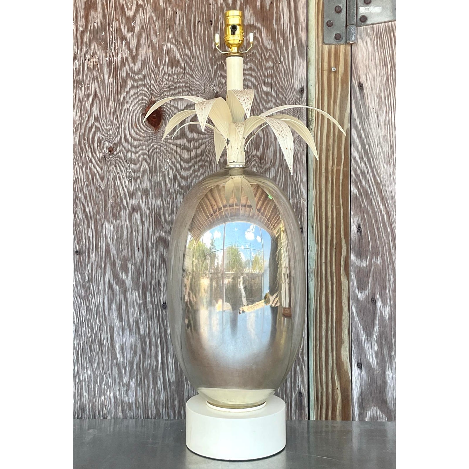 Vintage Coastal Mercury Palm Lamp - Back view
