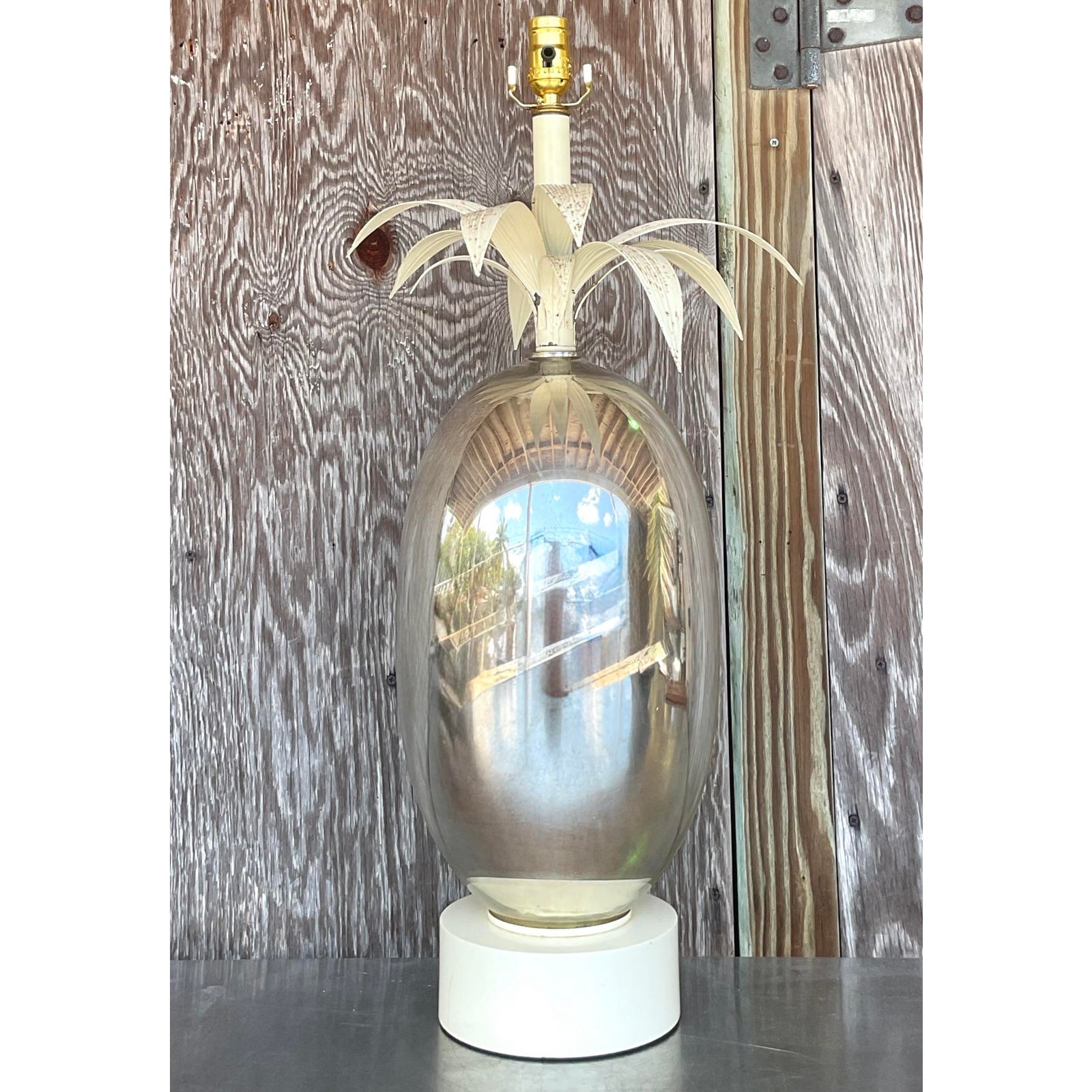Vintage Coastal Mercury Palm Lamp - Top view