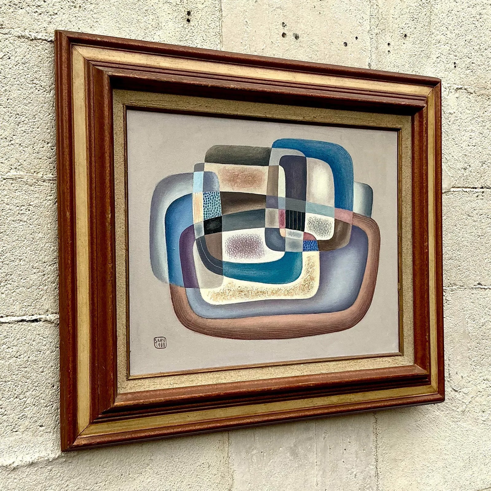 Vintage Boho 1988 Abstract Painting on Canvas - Top view