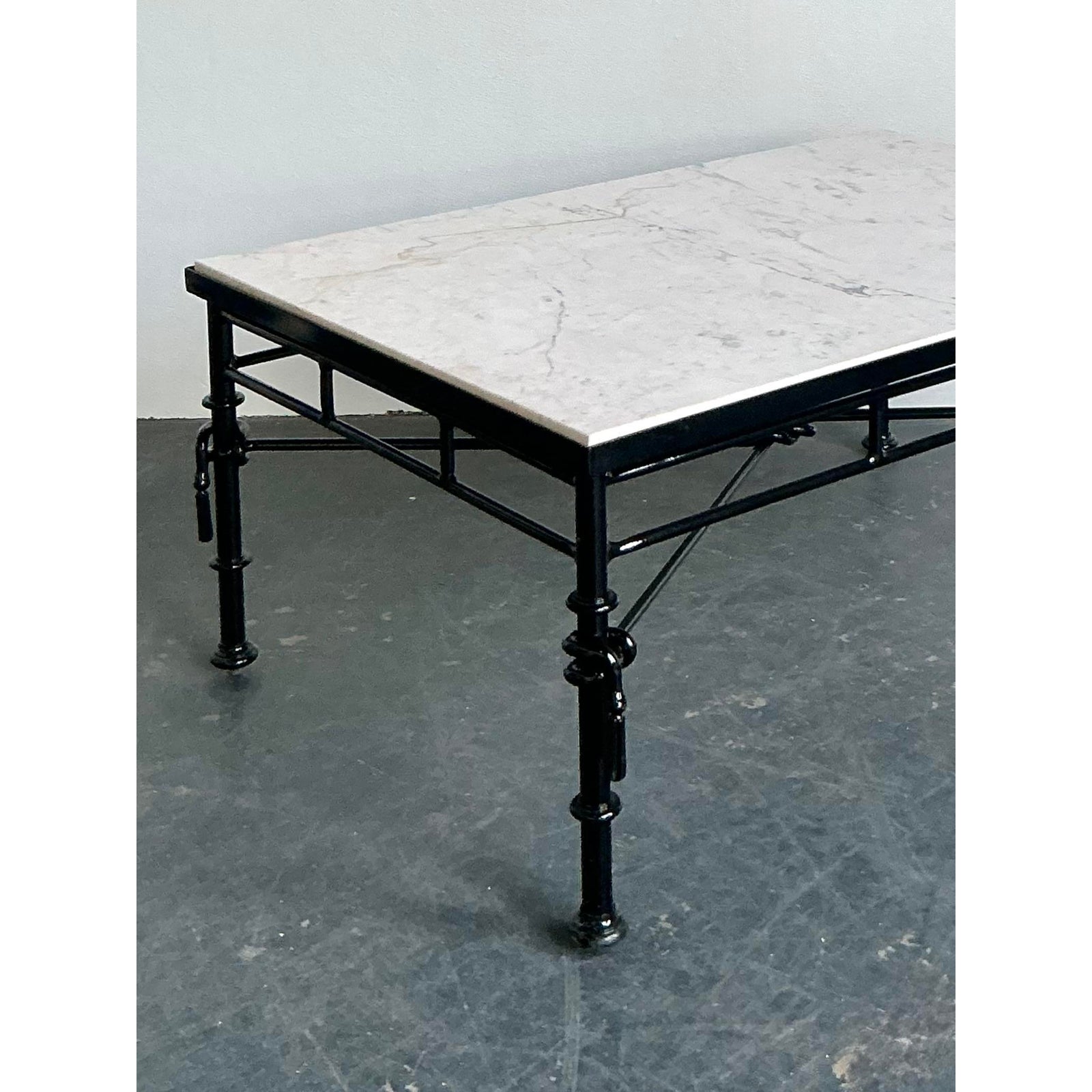 Vintage Regency Black Wrought Iron Coffee Table - Side view