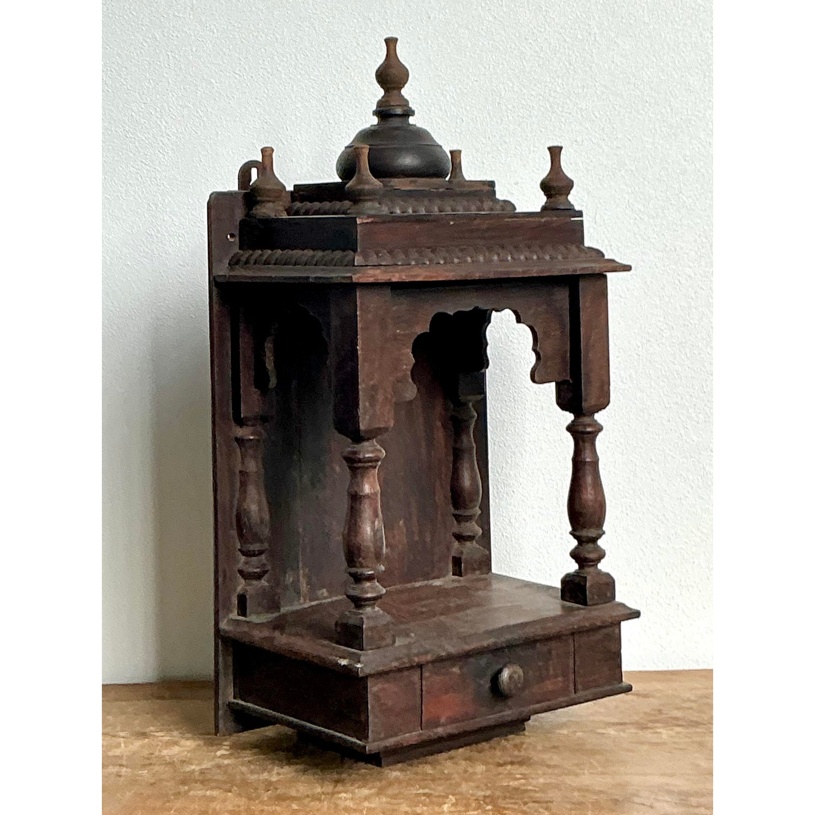 Vintage Boho Carved Wood Altar - Top view