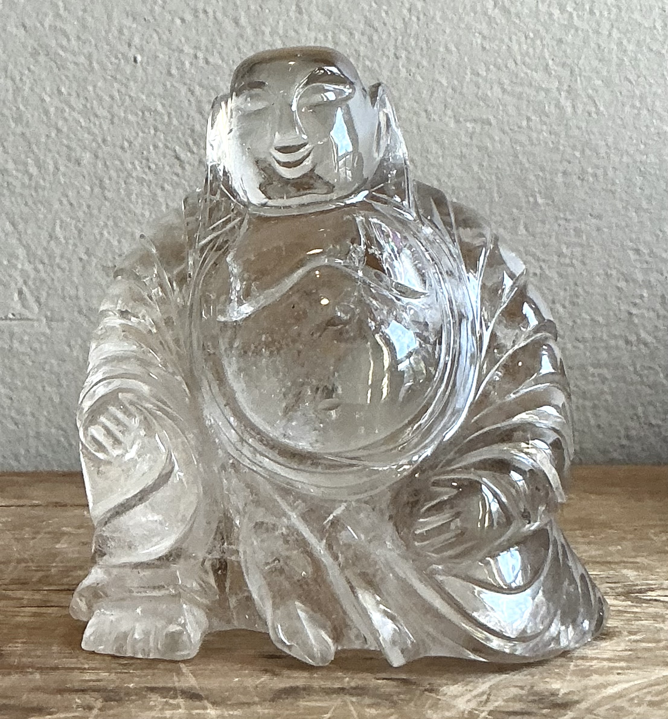 Vintage Boho Clear Quartz Carved Buddha - Detail view