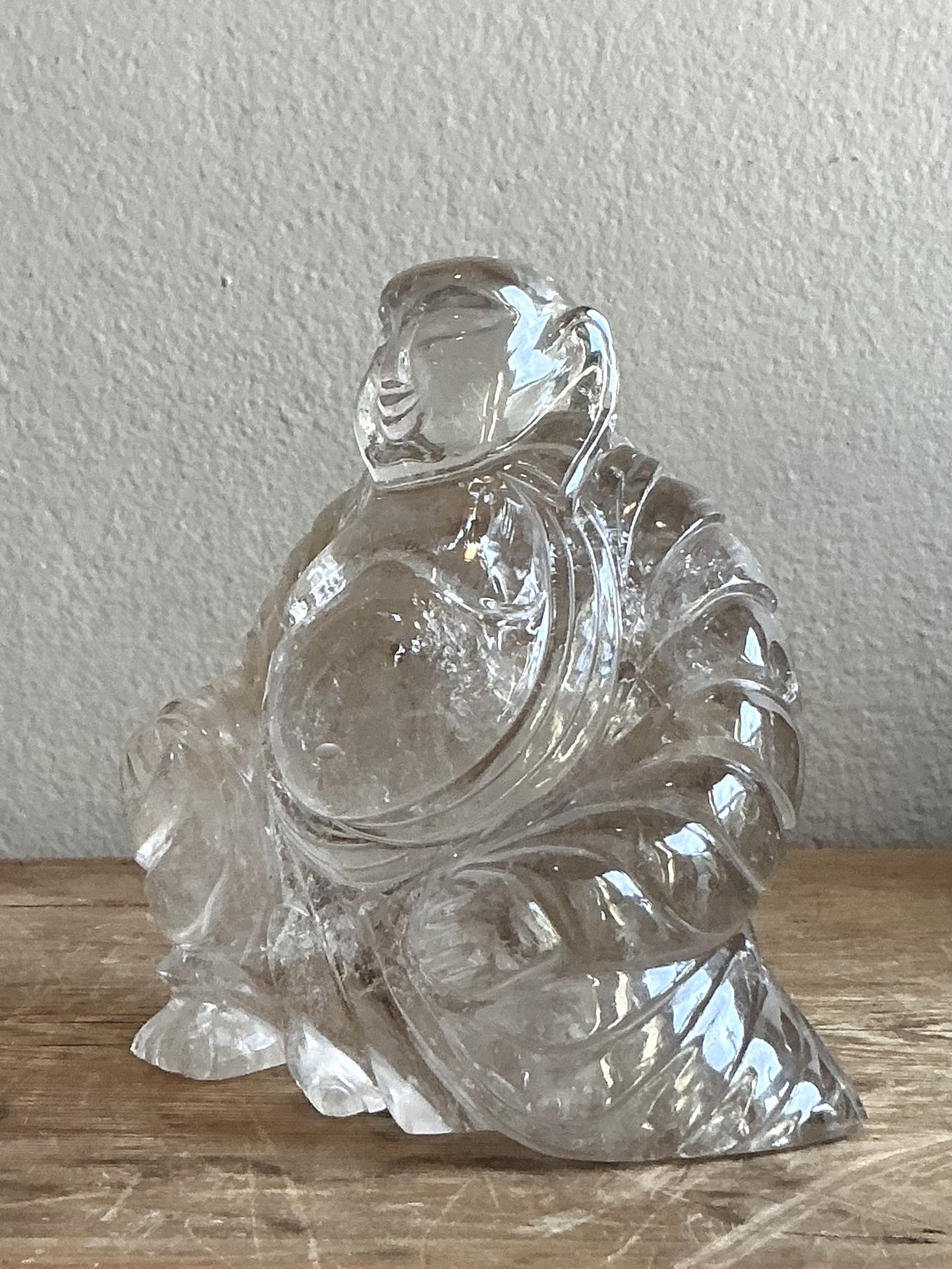 Vintage Boho Clear Quartz Carved Buddha - Back view