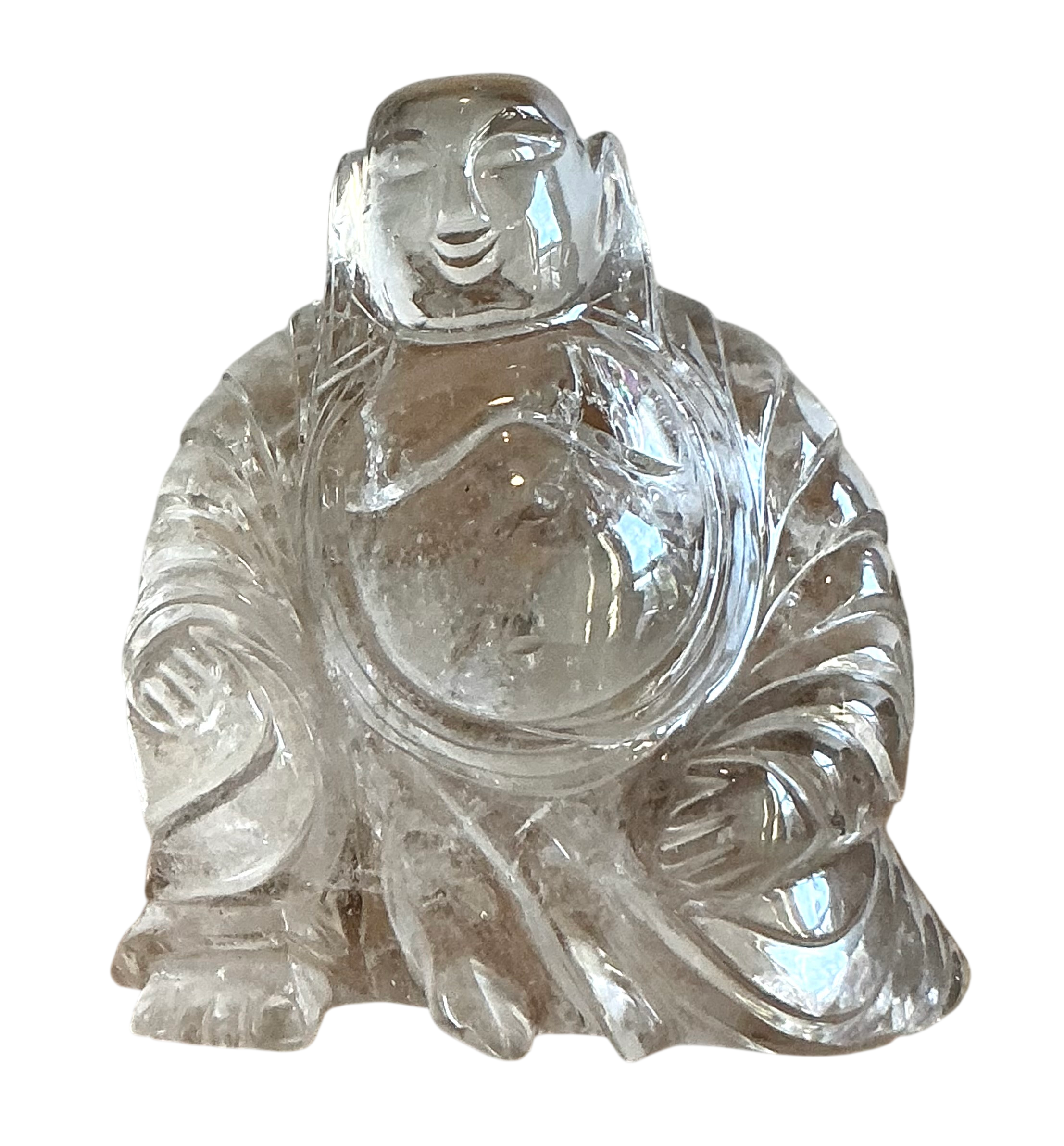 Vintage Boho Clear Quartz Carved Buddha