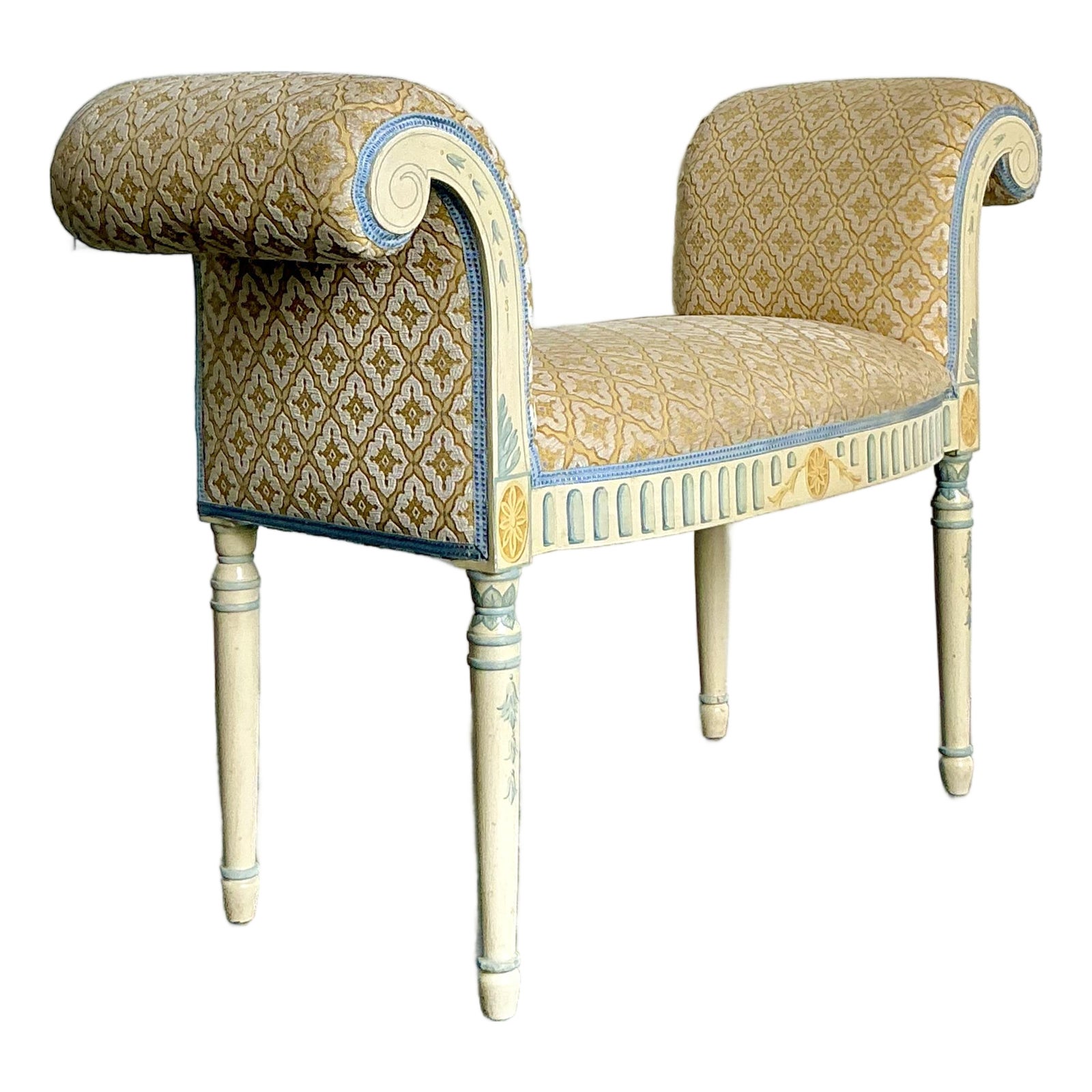 Vintage Regency Hand Painted Bow Front Bench