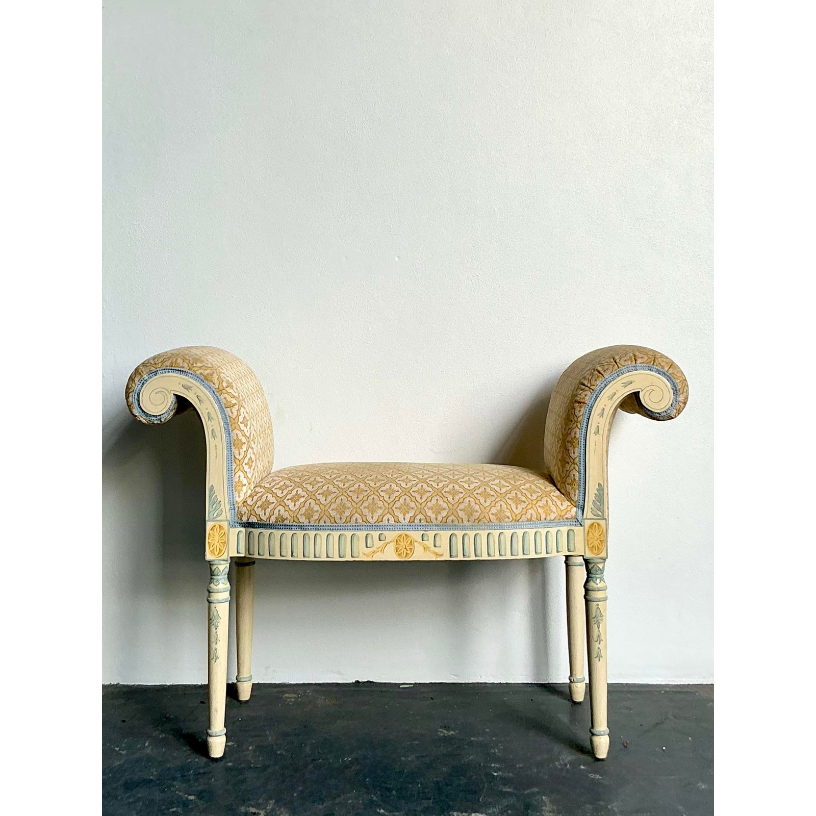 Vintage Regency Hand Painted Bow Front Bench - Top view