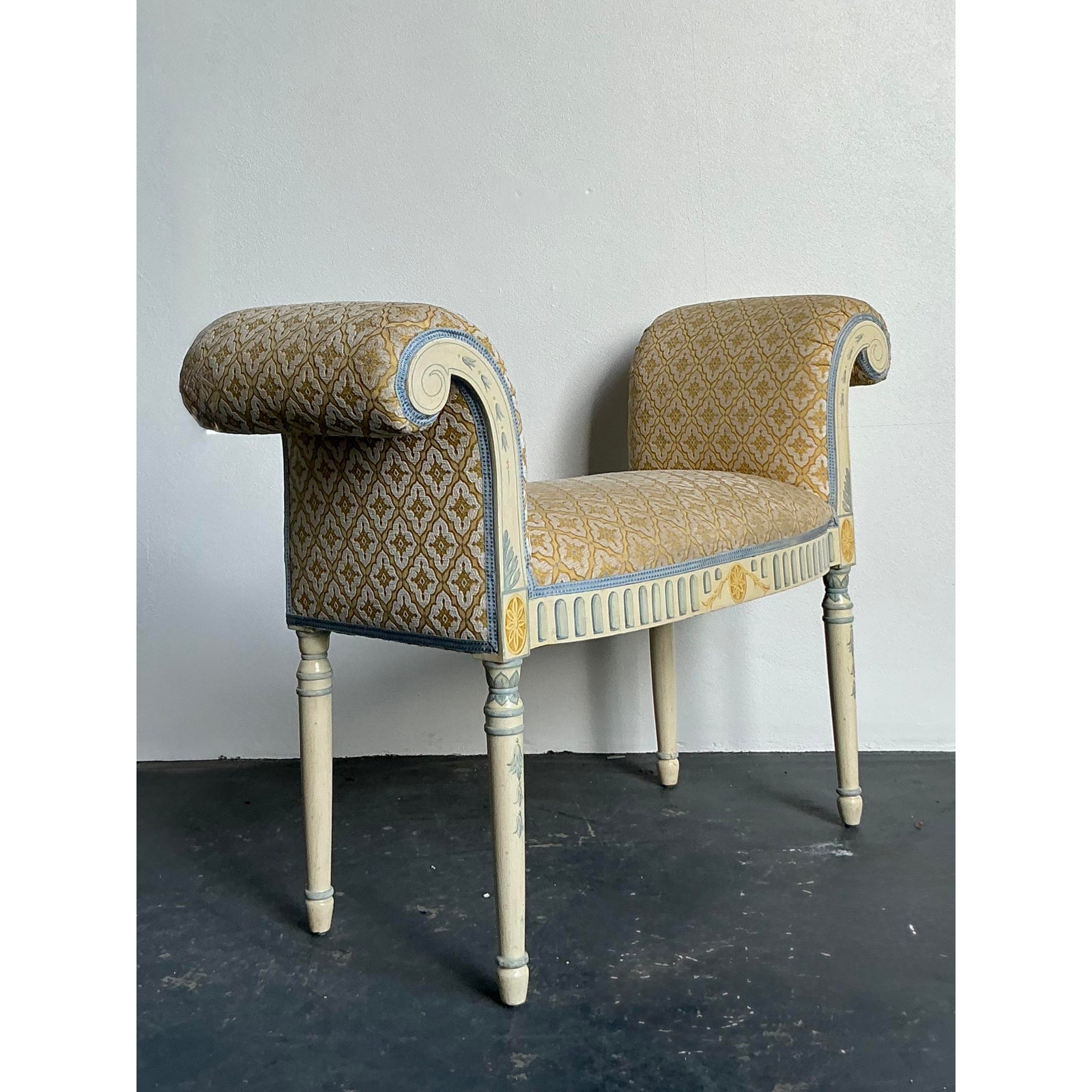 Vintage Regency Hand Painted Bow Front Bench - Side view