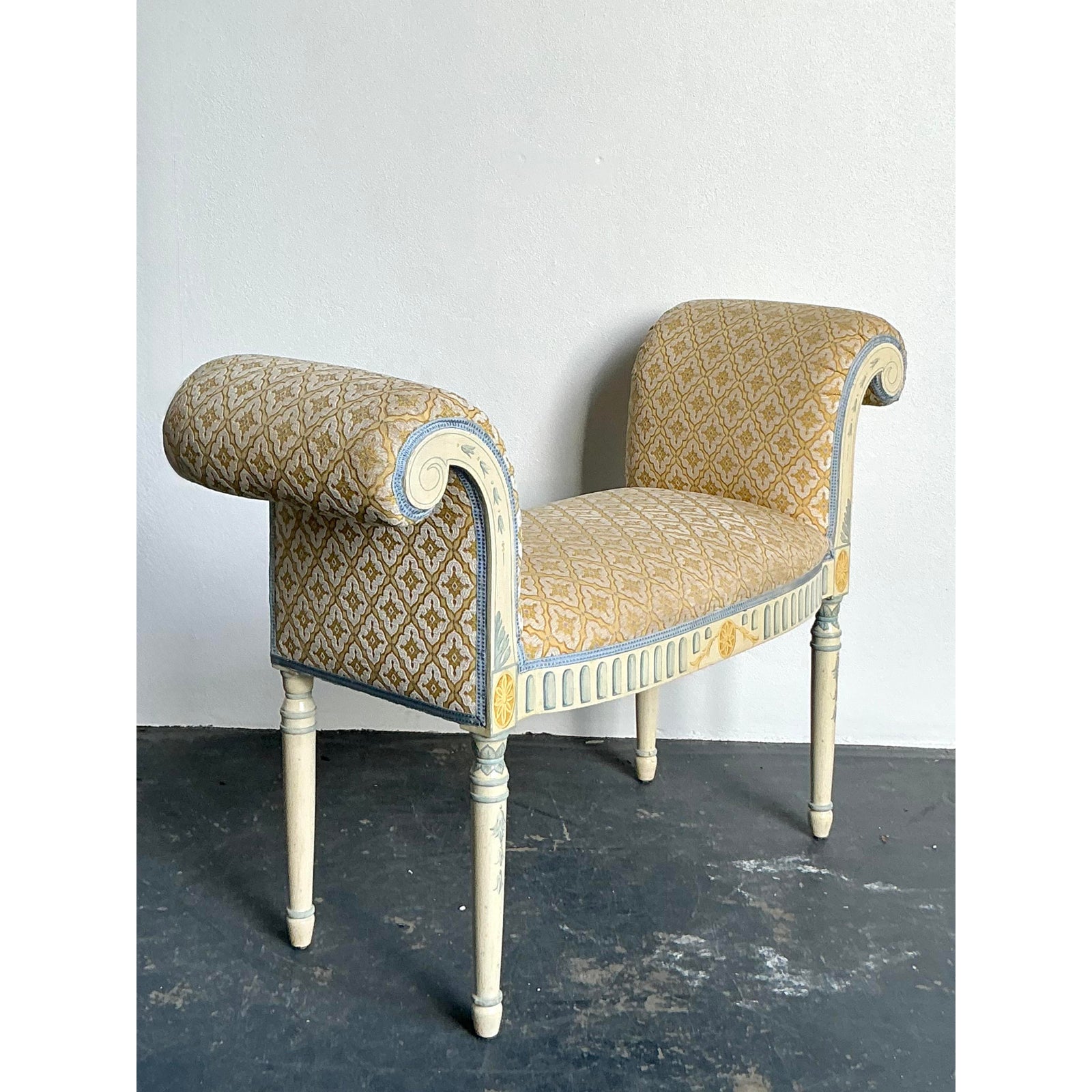 Vintage Regency Hand Painted Bow Front Bench - Back view