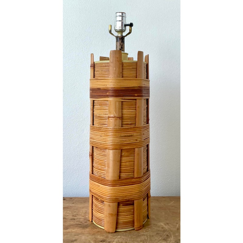 Vintage Boho Wrapped Rattan Lamp - Detail view
