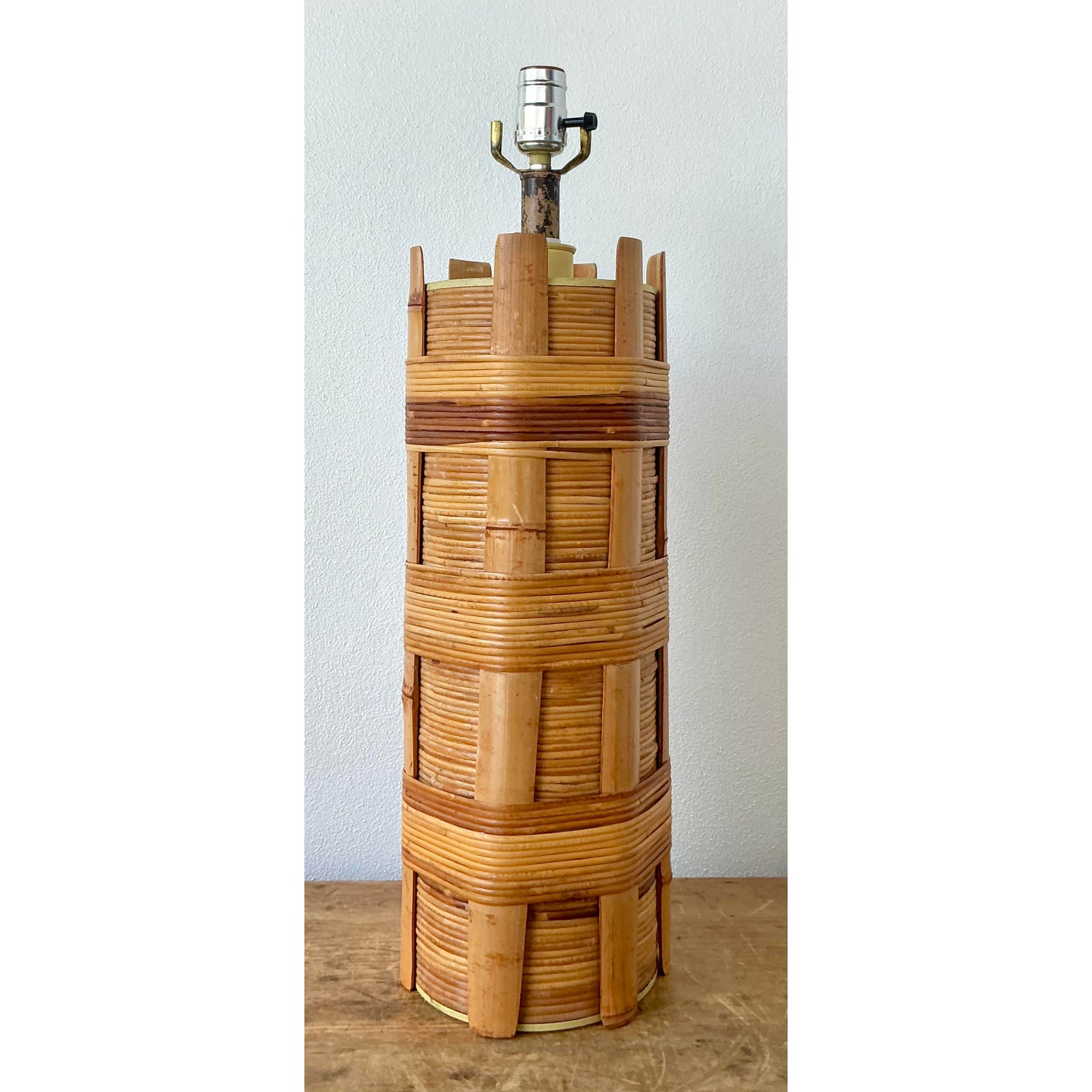 Vintage Boho Wrapped Rattan Lamp - Back view