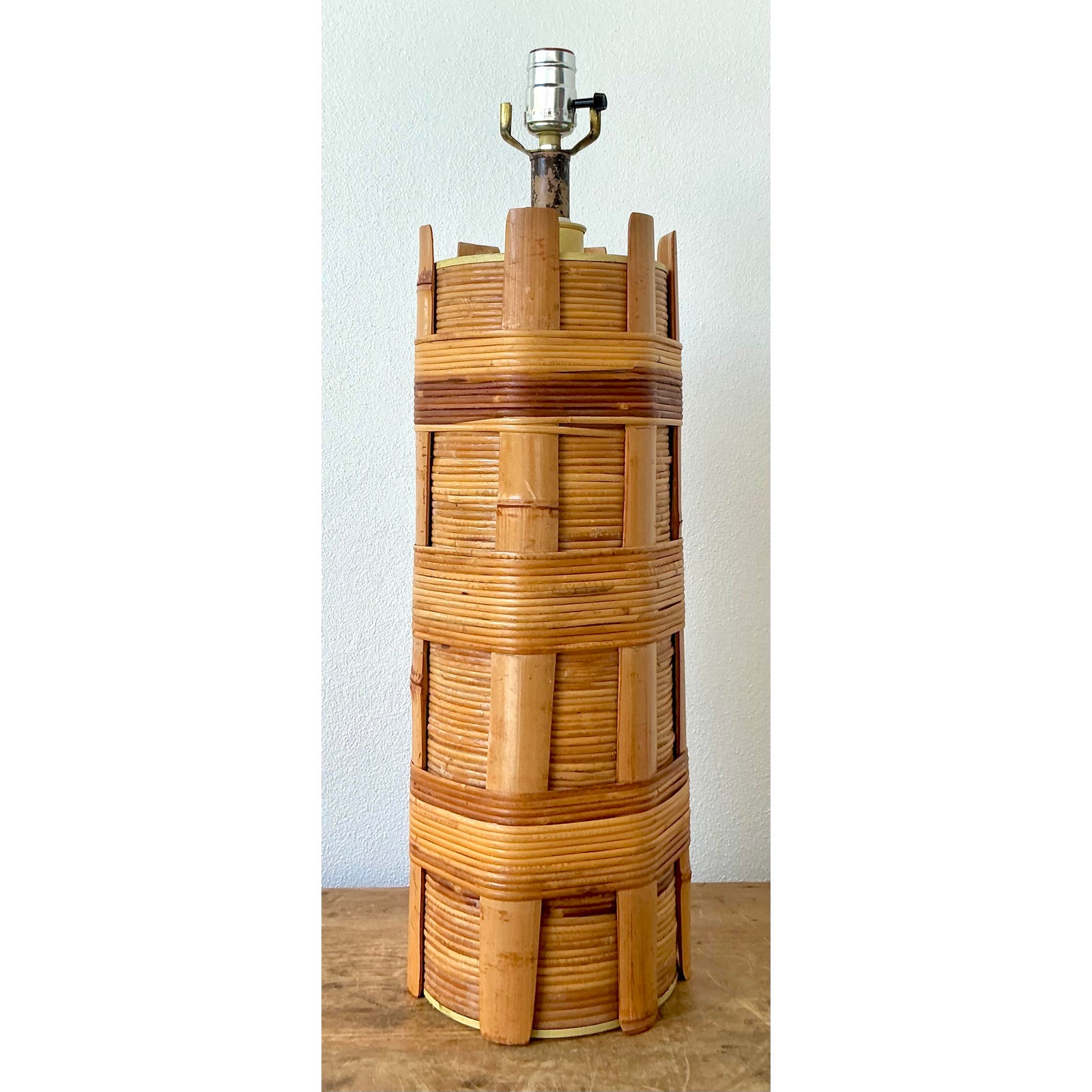 Vintage Boho Wrapped Rattan Lamp - Side view