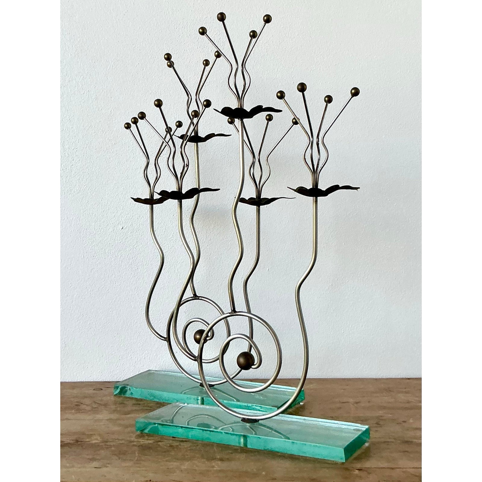 Vintage Postmodern Three Candle Candelabra After Tony Evans - A Pair - Back view