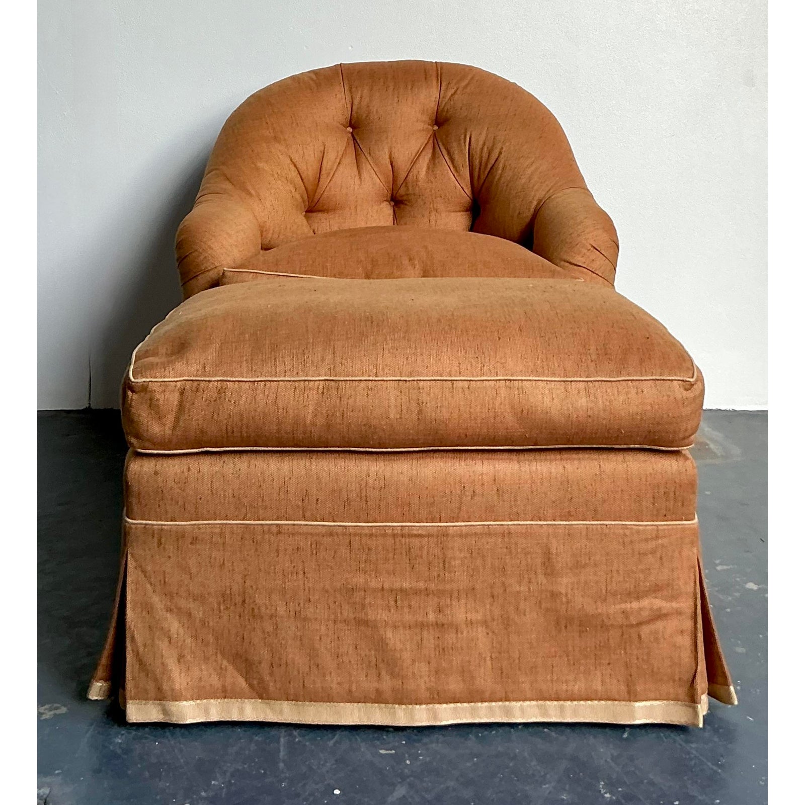 Vintage Regency Tufted Lounge Chair and Ottoman - Back view