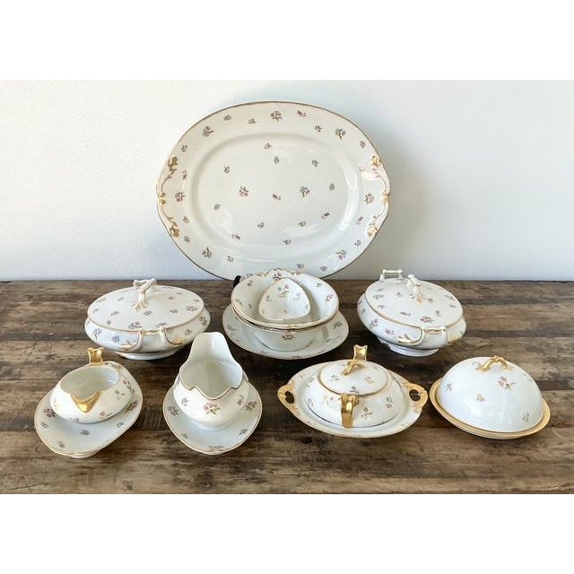 Vintage Regency Limoges China Floral Serving Pieces - Set of 12 - Side view