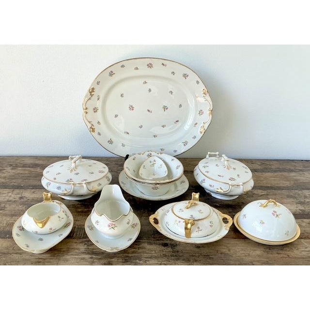 Vintage Regency Limoges China Floral Serving Pieces - Set of 12 - Detail view