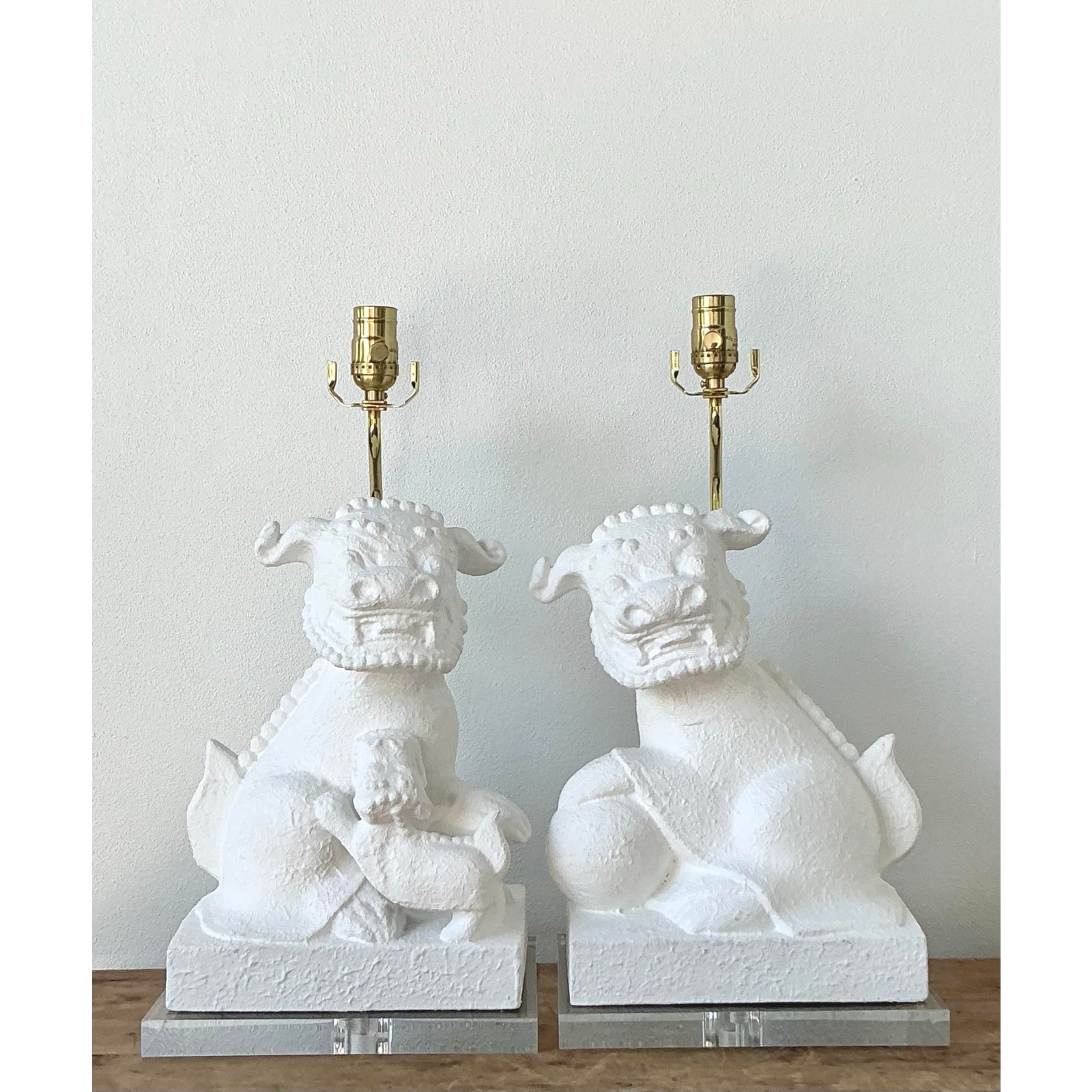 Vintage Asian Textured Foo Dog Lamps - A Pair - Back view