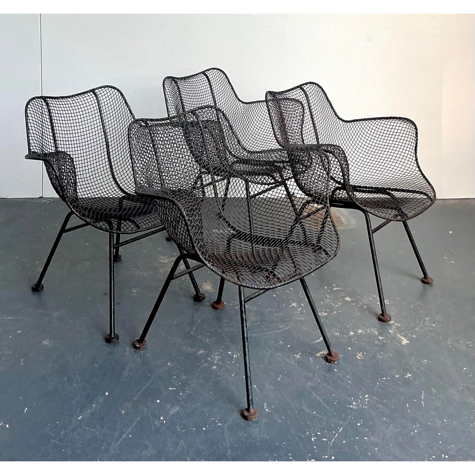 Vintage MCM Russell Woodard “Sculptura” Wrought Iron Dining Chairs - Set of 4 - Side view
