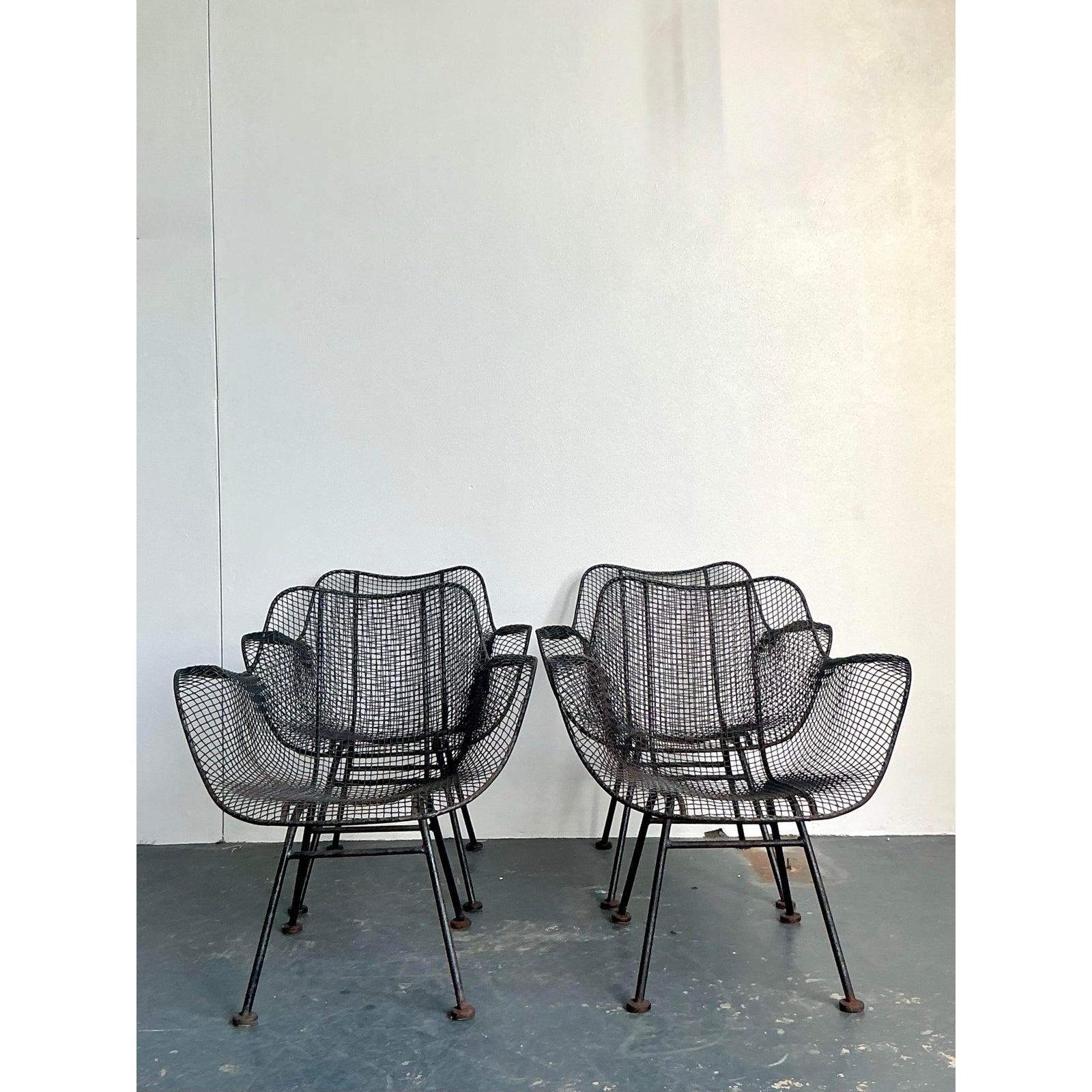 Vintage MCM Russell Woodard “Sculptura” Wrought Iron Dining Chairs - Set of 4 - Back view