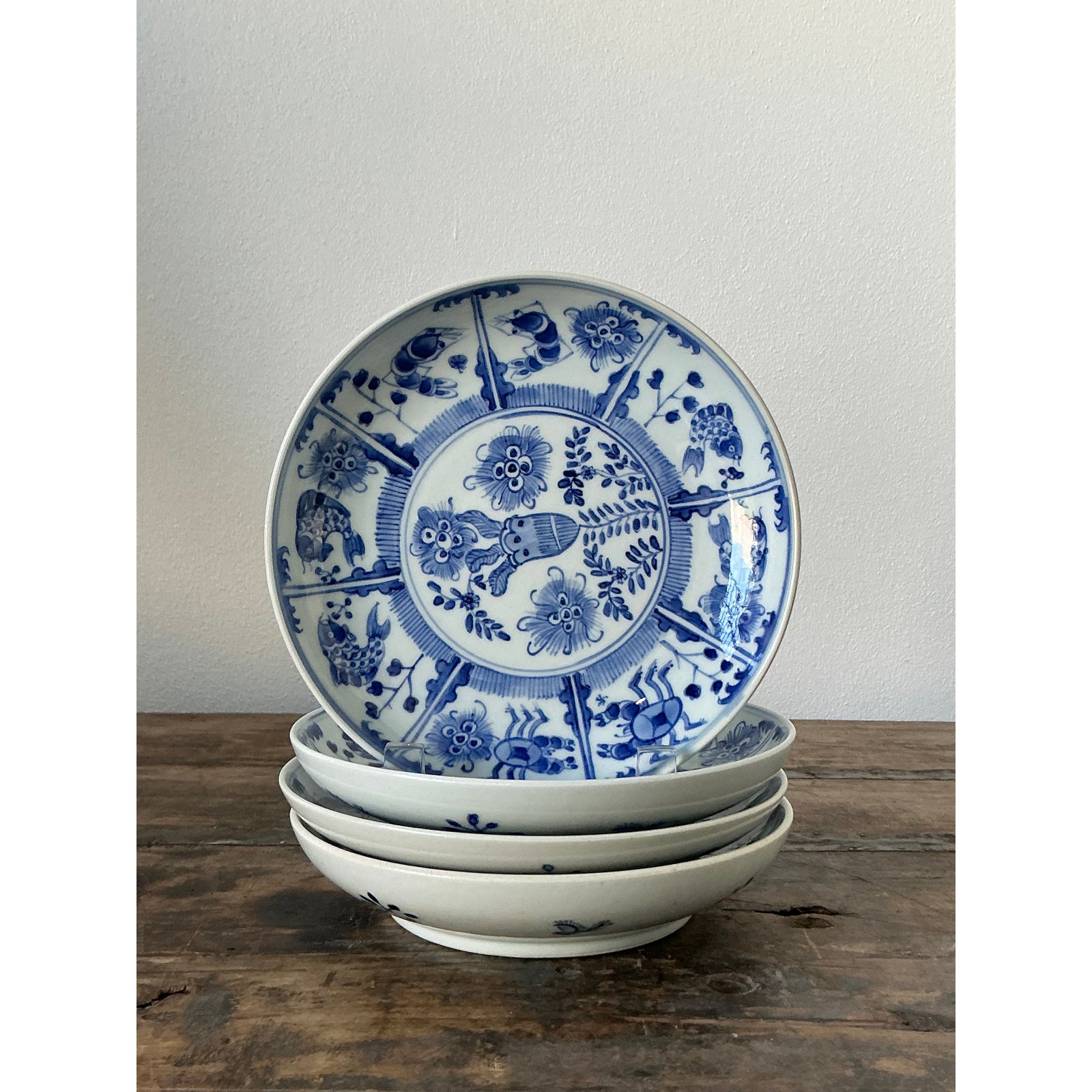 Vintage Asian Floral Glazed Ceramic Plates - Set of 4 - Back view