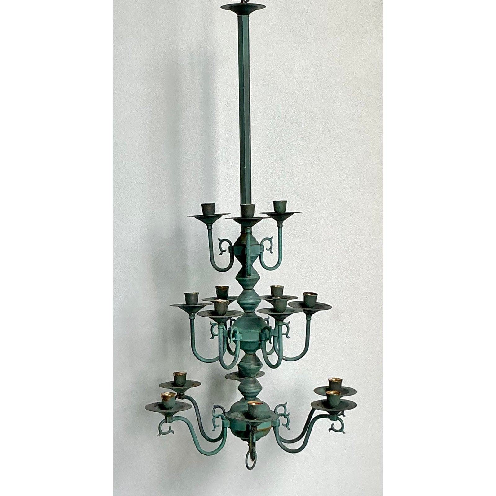 Vintage Boho Verdigris 15 Arm Chandelier - Detail view