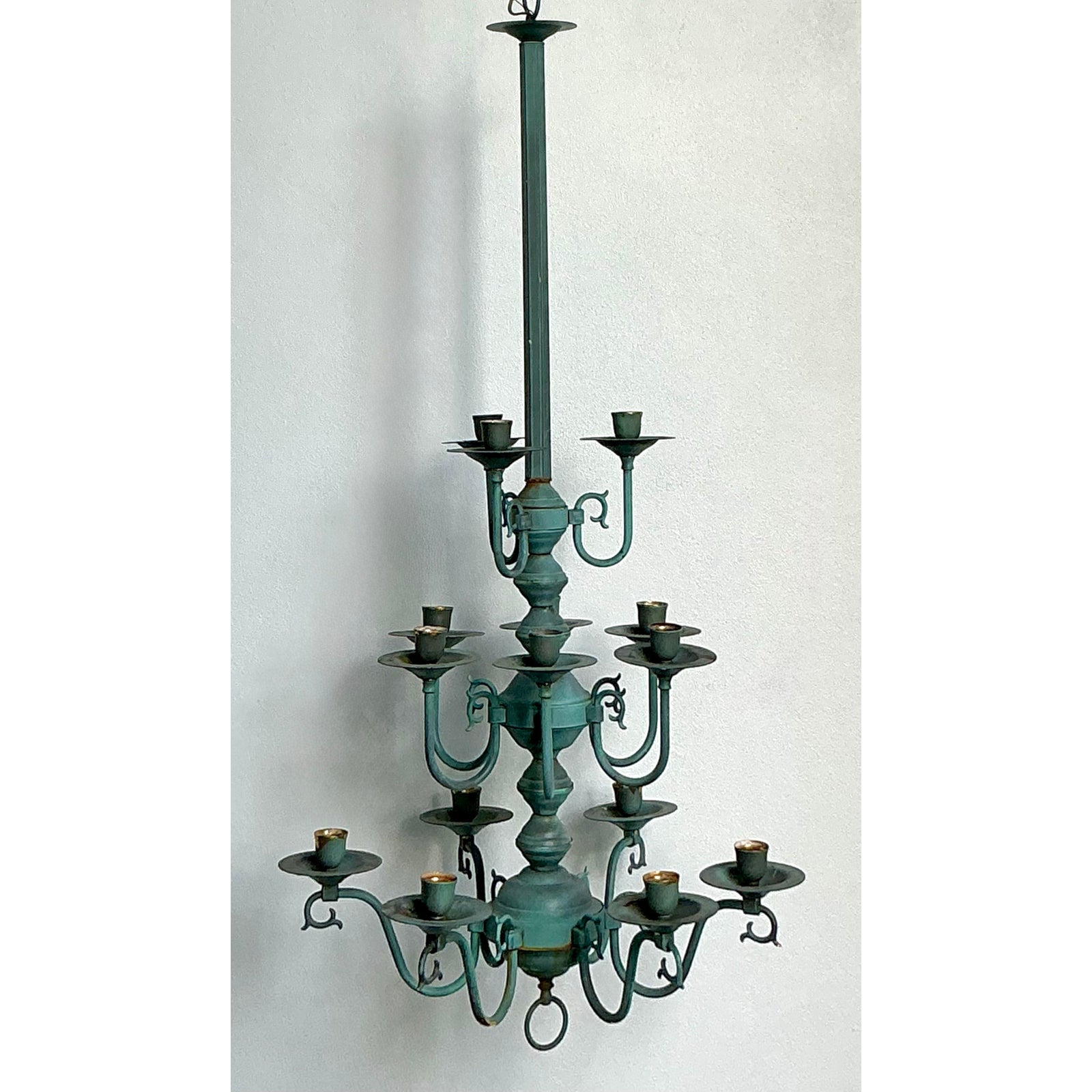Vintage Boho Verdigris 15 Arm Chandelier - Side view