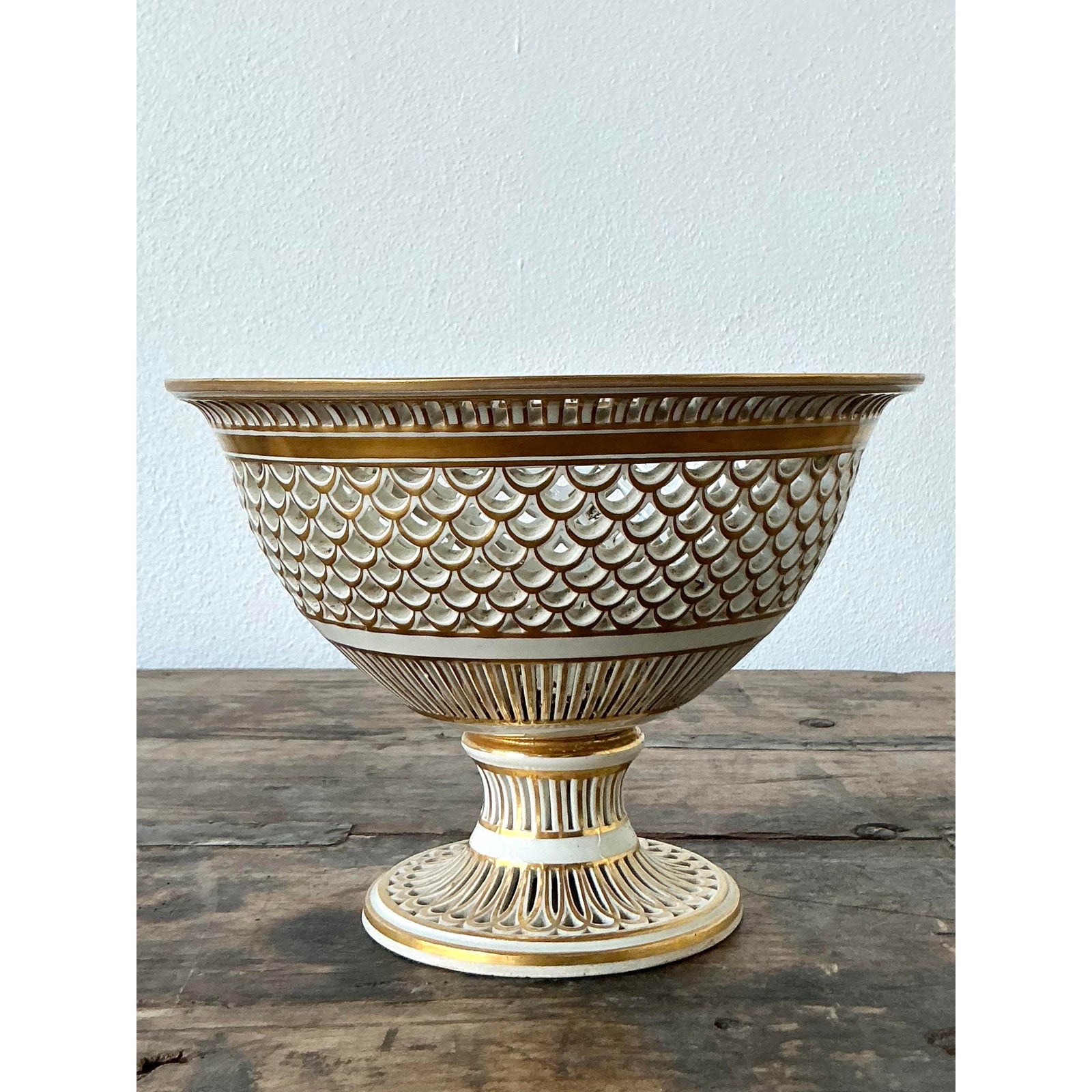 Vintage Regency Pierced Porcelain Bowl - Top view