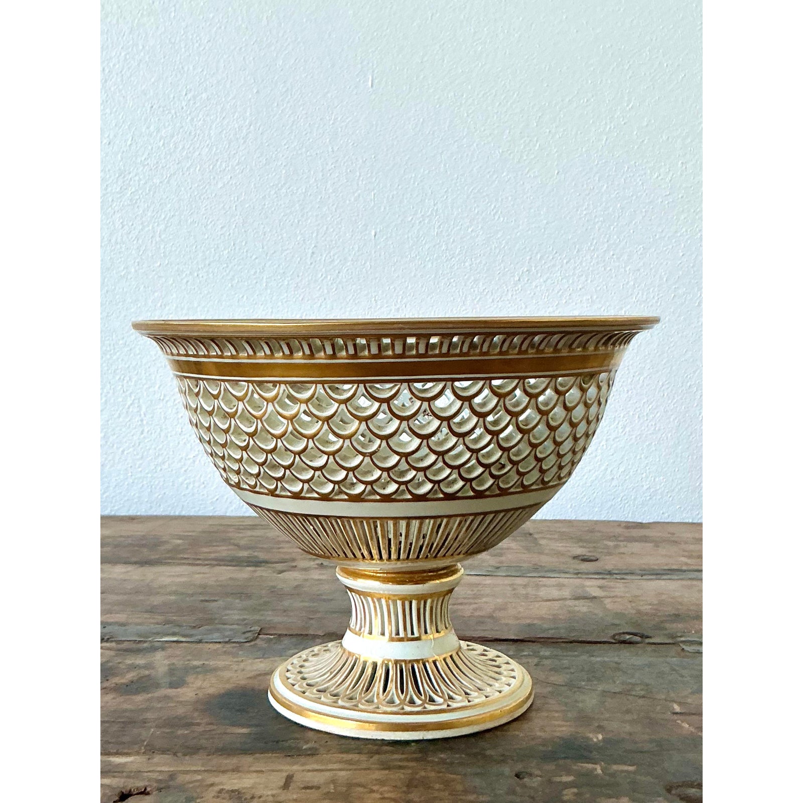 Vintage Regency Pierced Porcelain Bowl - Side view