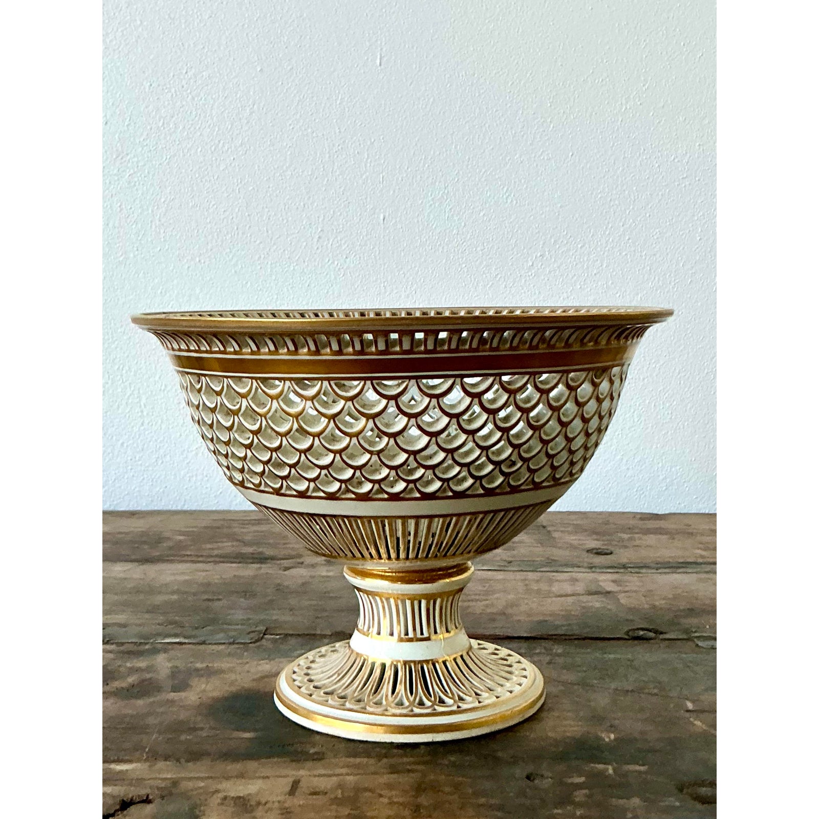 Vintage Regency Pierced Porcelain Bowl - Back view