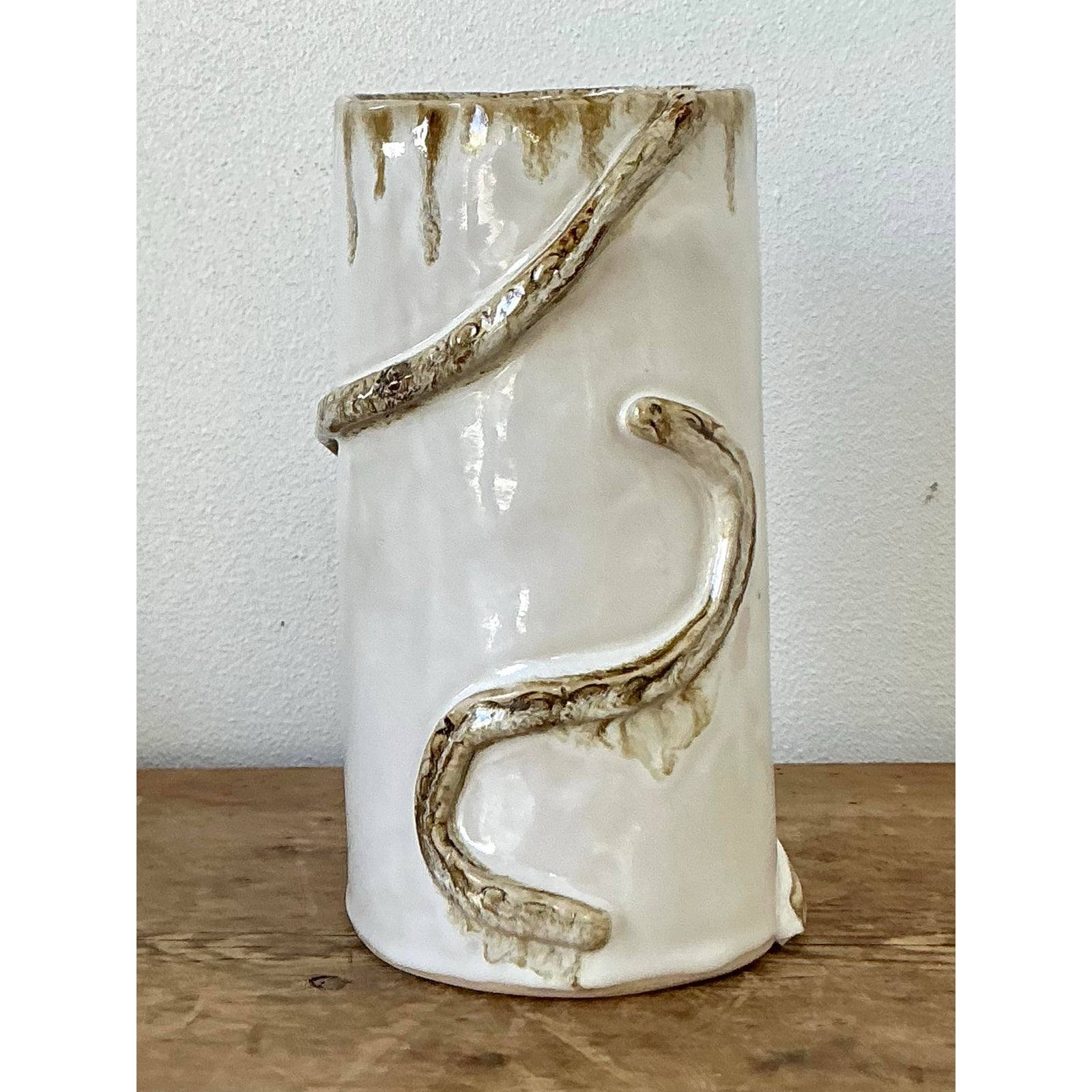 Vintage Boho Original Studio Pottery Snake Vase - Back view