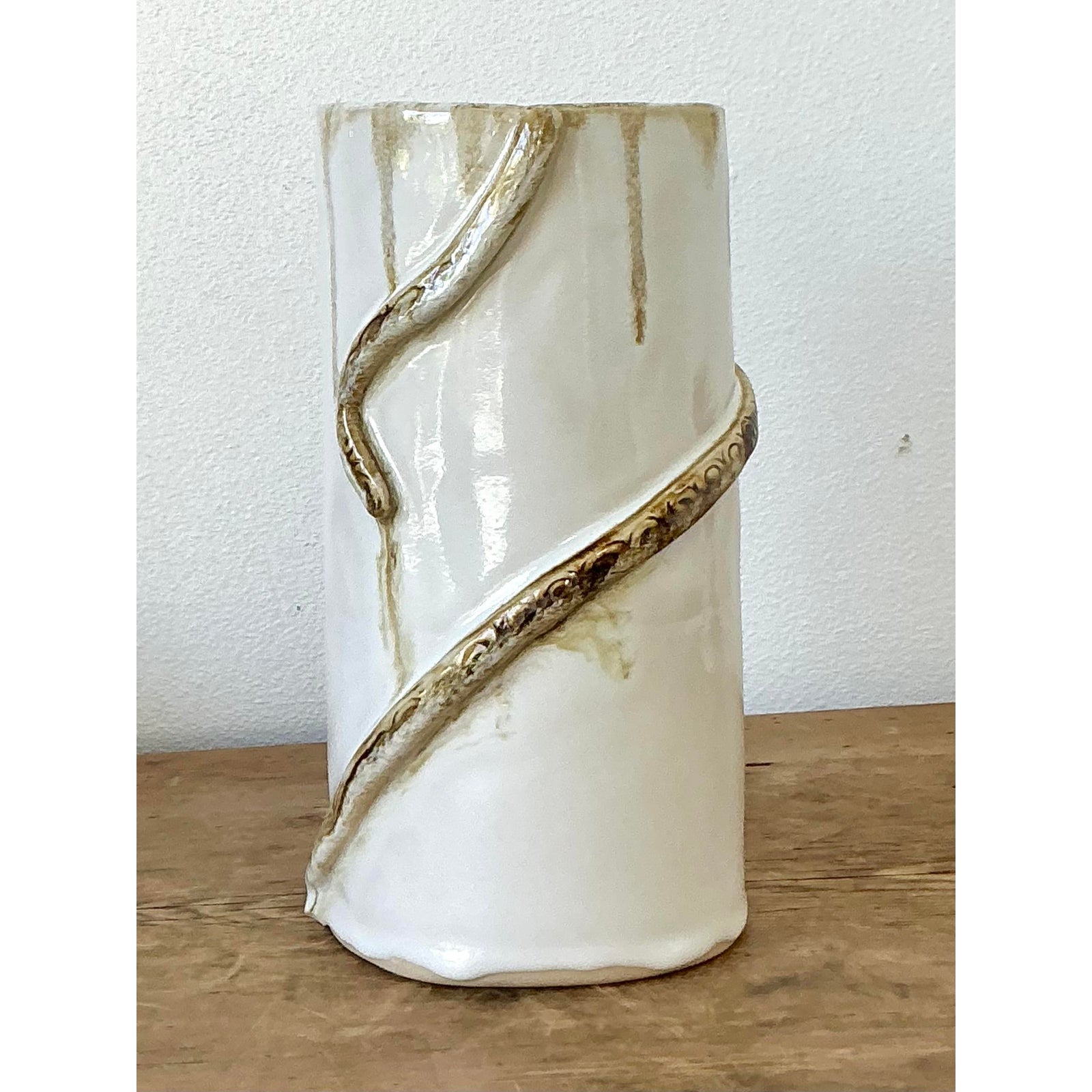 Vintage Boho Original Studio Pottery Snake Vase - Top view