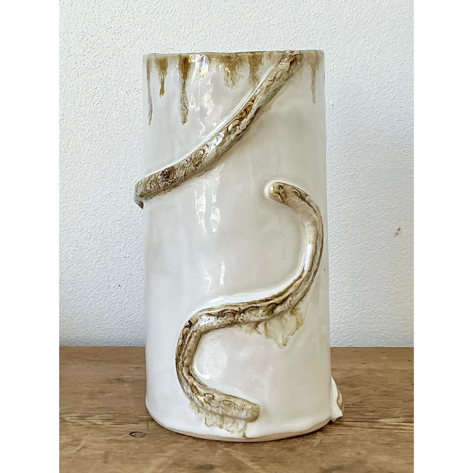 Vintage Boho Original Studio Pottery Snake Vase - Side view